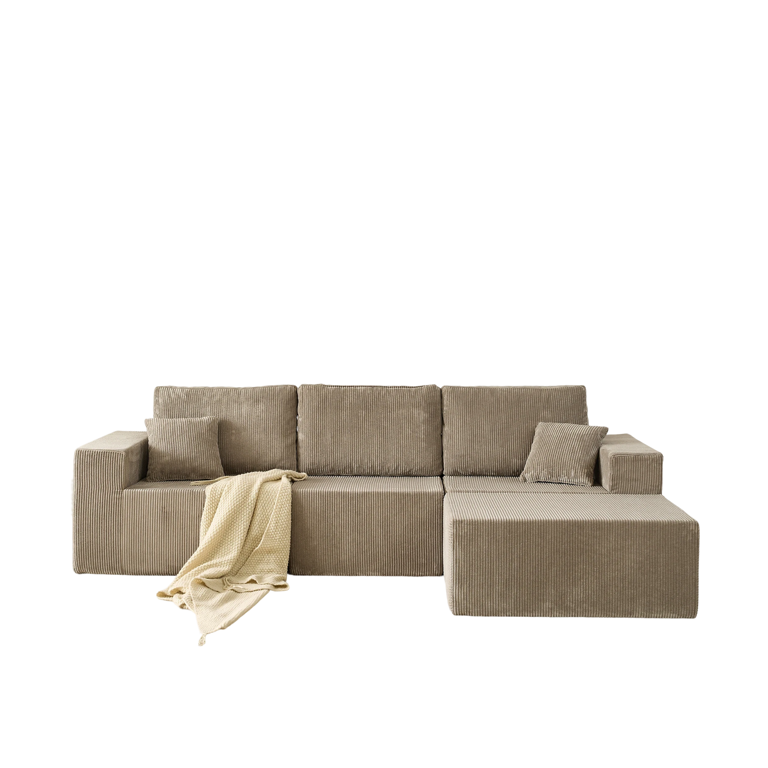110' Cloud Modular Sectional Sofa,Boneless Couch, No Assembly, 3 seater with Ottoman & 2 Pillows, Perfect for Living Rooms and Bedrooms  grey