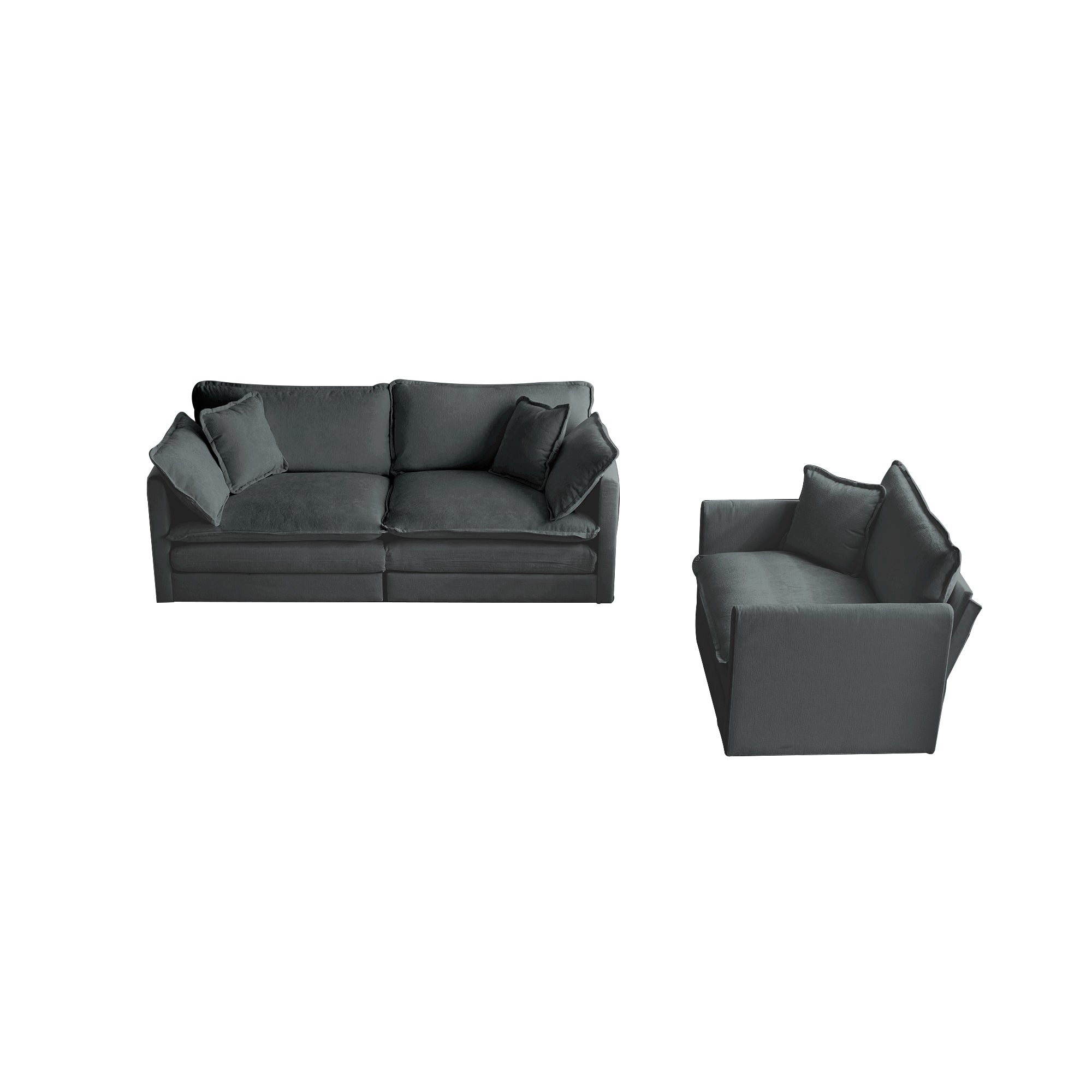 2 Seater Loveseat and Chair Set, 2 Piece Sofa & Chair Set, Loveseat and Accent Chair , 2-Piece Upholstered Chenille Sofa Living Room Couch Furniture(1+2 Seat ) ,Gray Chenille