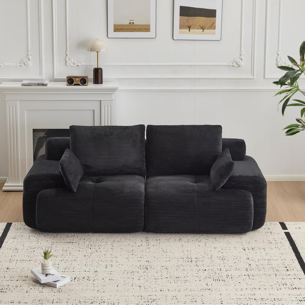 Modern Memory Foam Compressed Sofa,2 Seater Large Sectional Couches for Living Room,Pet-Friendly Cloud Modular Sectional Sofa,Corduroy Fabric,Extra Deep Loveseat,No Assembly required, Black
