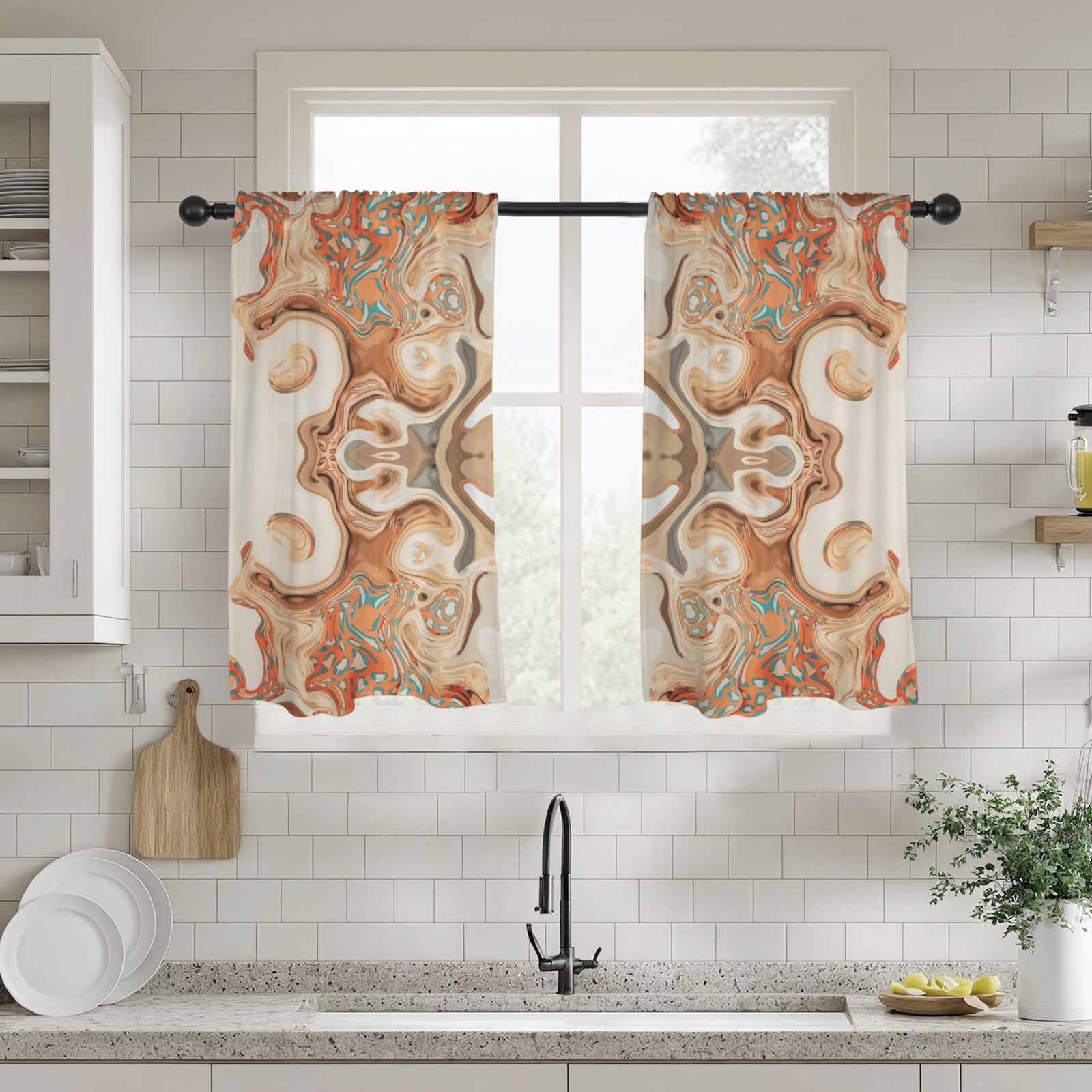 Orange Marble 2-piece Set of Window Curtains - 28" x 40" (Made in USA)