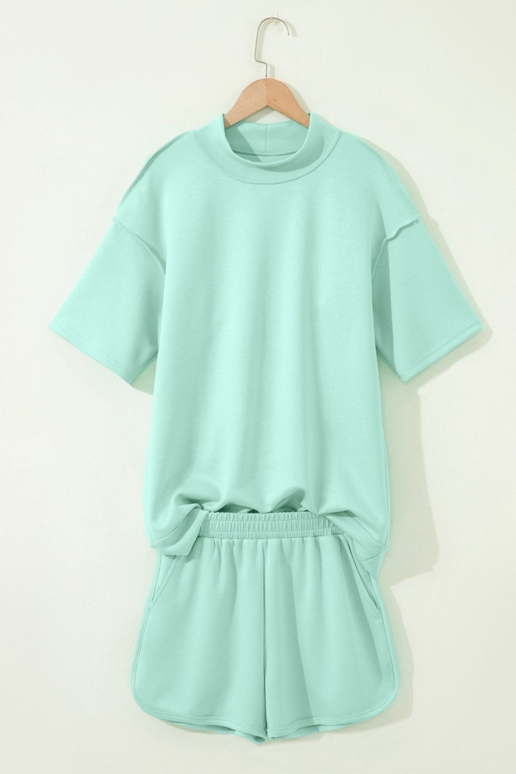 Mock Neck Exposed Seam Tunic Top & Shorts Set