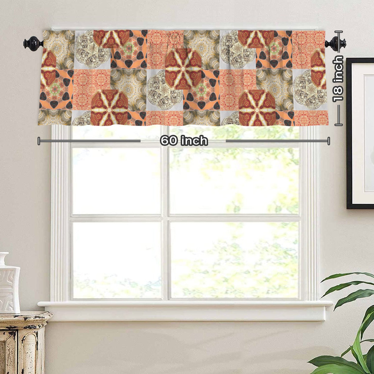 Heritage Revival Quilt Design Short Window Valance Curtain - 60" x 18"