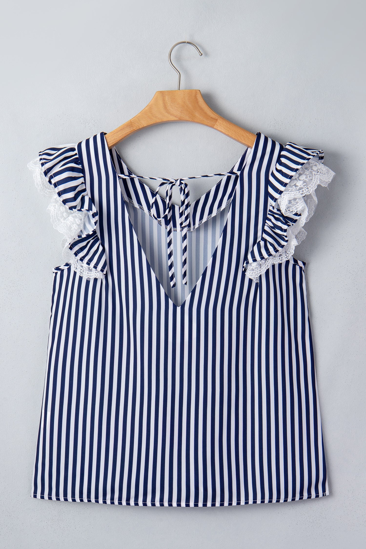 Stripe Lace Ruffle Trim V-Neck Tank Top