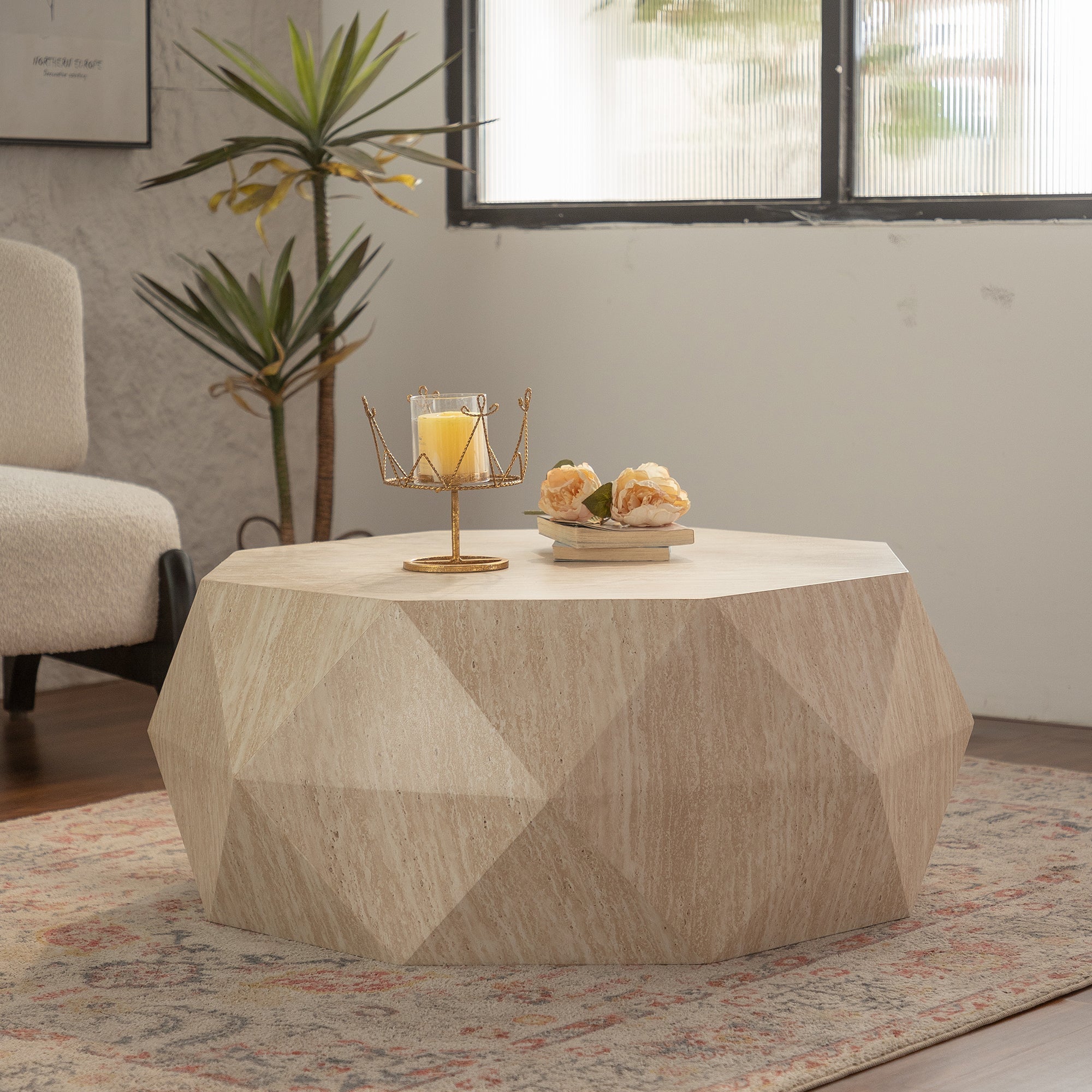 Modern Farmhouse Coffee Table Drum Coffee Table, American Natural Retro Style Coffee Table for Office, Dining Room and Living Room