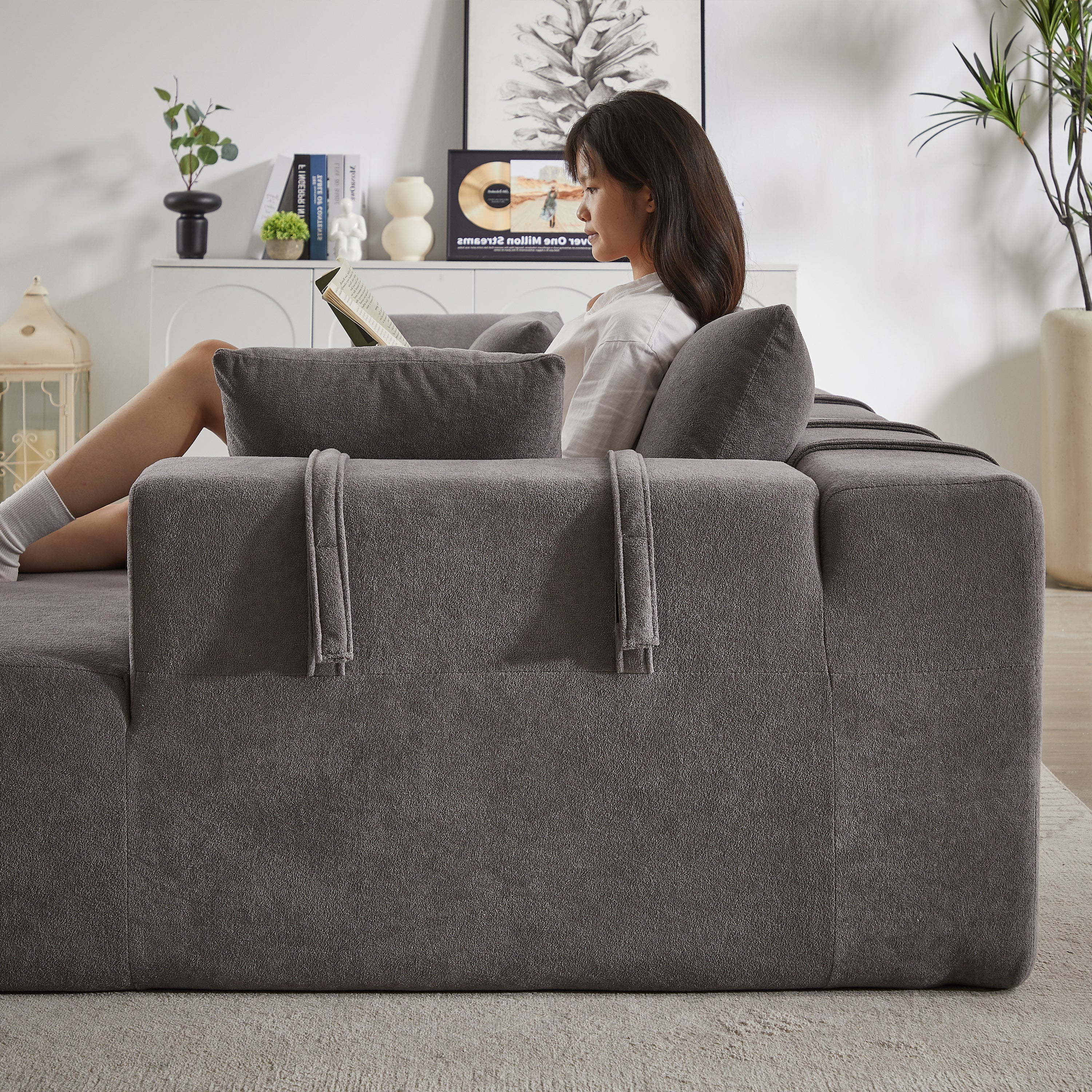 Modern Chenille Upholstered Sectional Sofa Couch Set,Modular 108' L Shaped Sectional Living Room Sofa Set With 6 Pillows,Free Combination Sofa Couch for Living Room,Bedroom(Right Chaise)W834P240002
