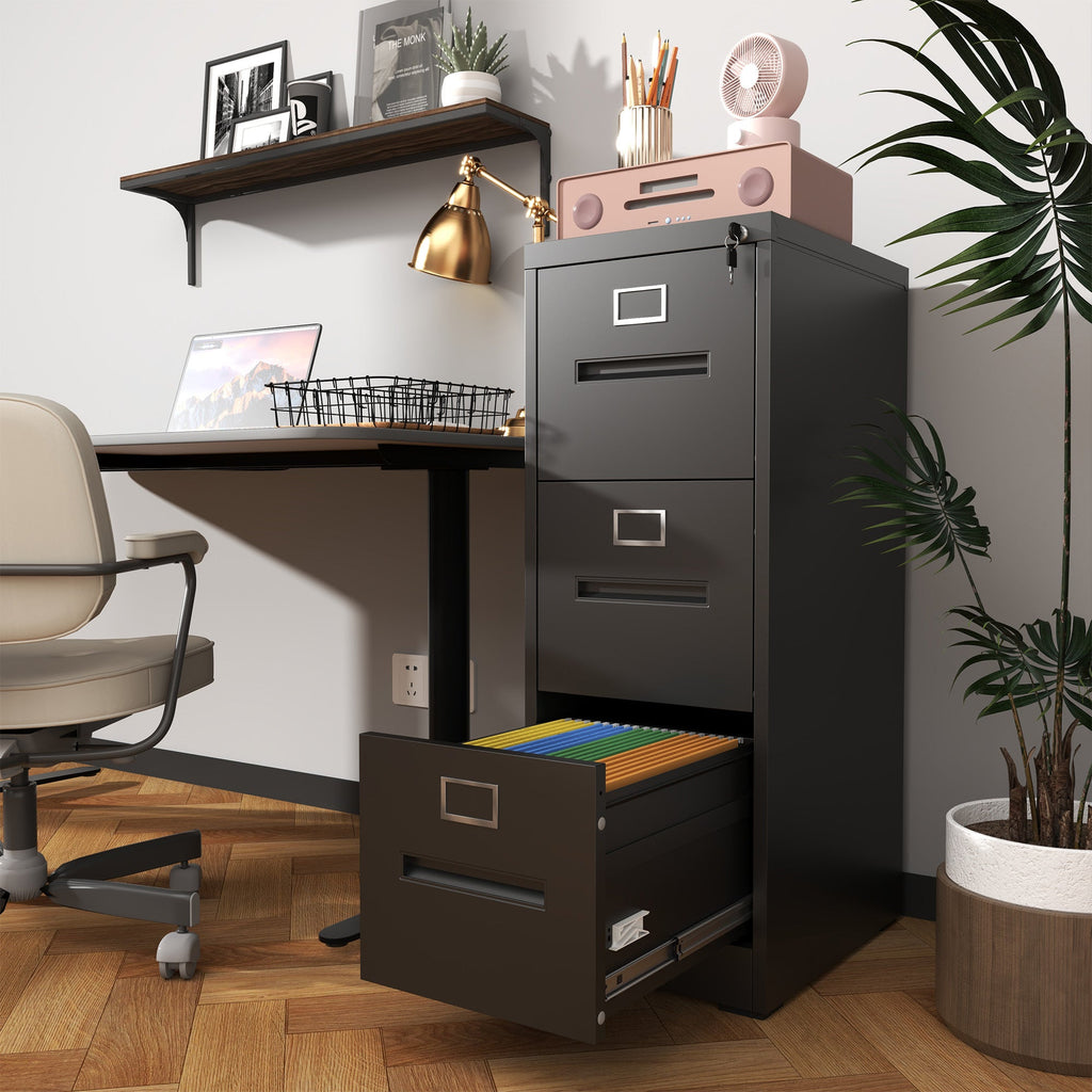 Premium Metal 3 Drawer File Cabinet with Lock for A4 Legal/Letter Size Storage, Black Steel, 15.16x17.72x40.39 inches