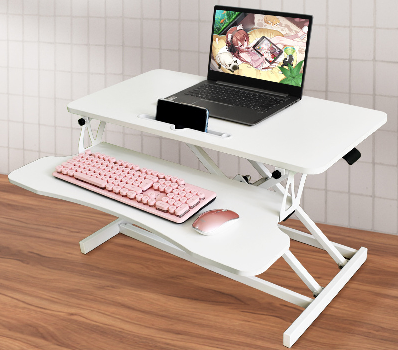 32 Inch Desk Converter, Height Adjustable Sit to Stand Riser, Dual Monitor and Laptop Workstation with Wide Keyboard Tray, Standing Computer Desk, WHITE ( BACK TO SCHOOL )