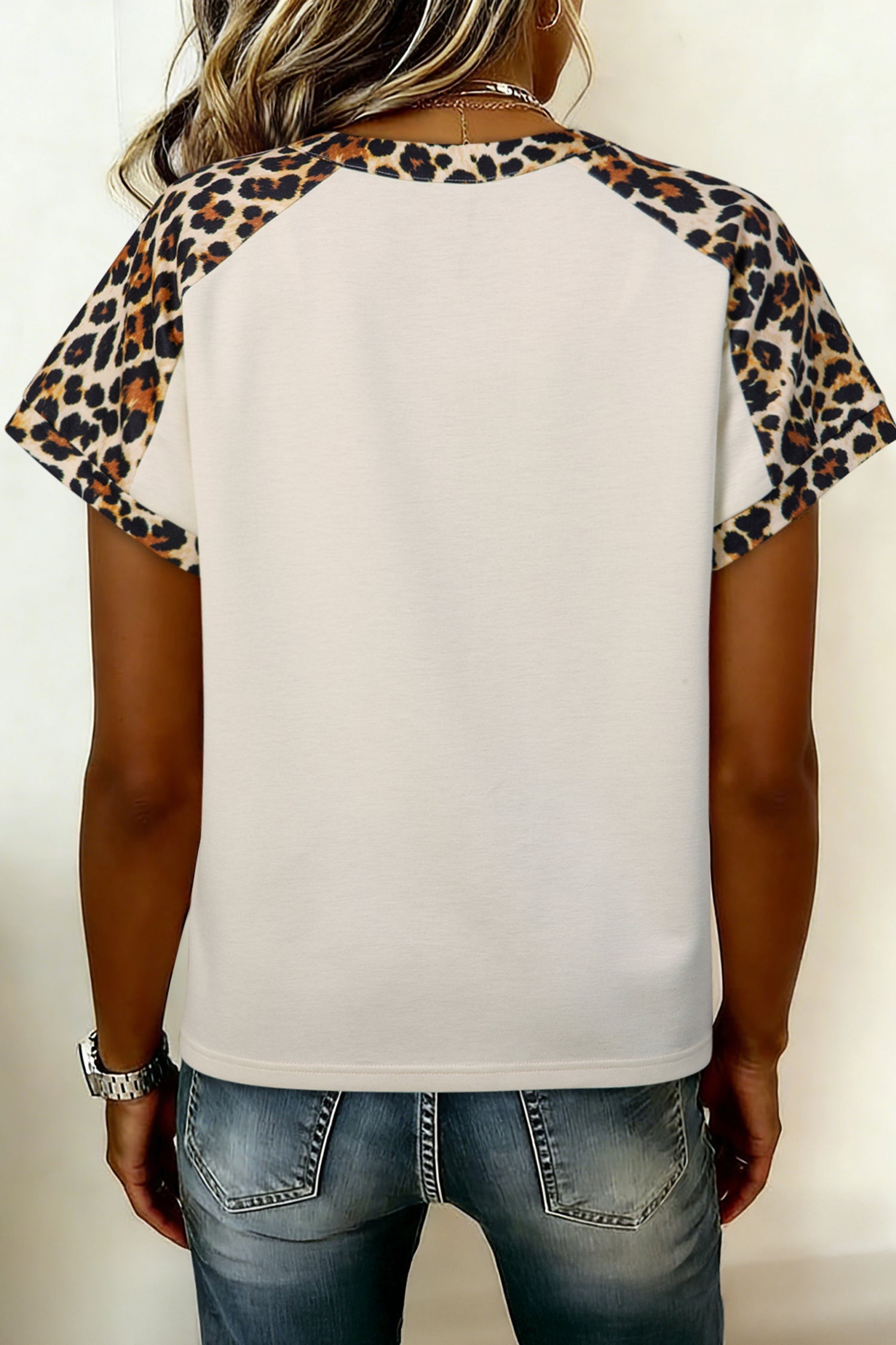 Leopard Patchwork Half Buttoned Short Sleeve Top
