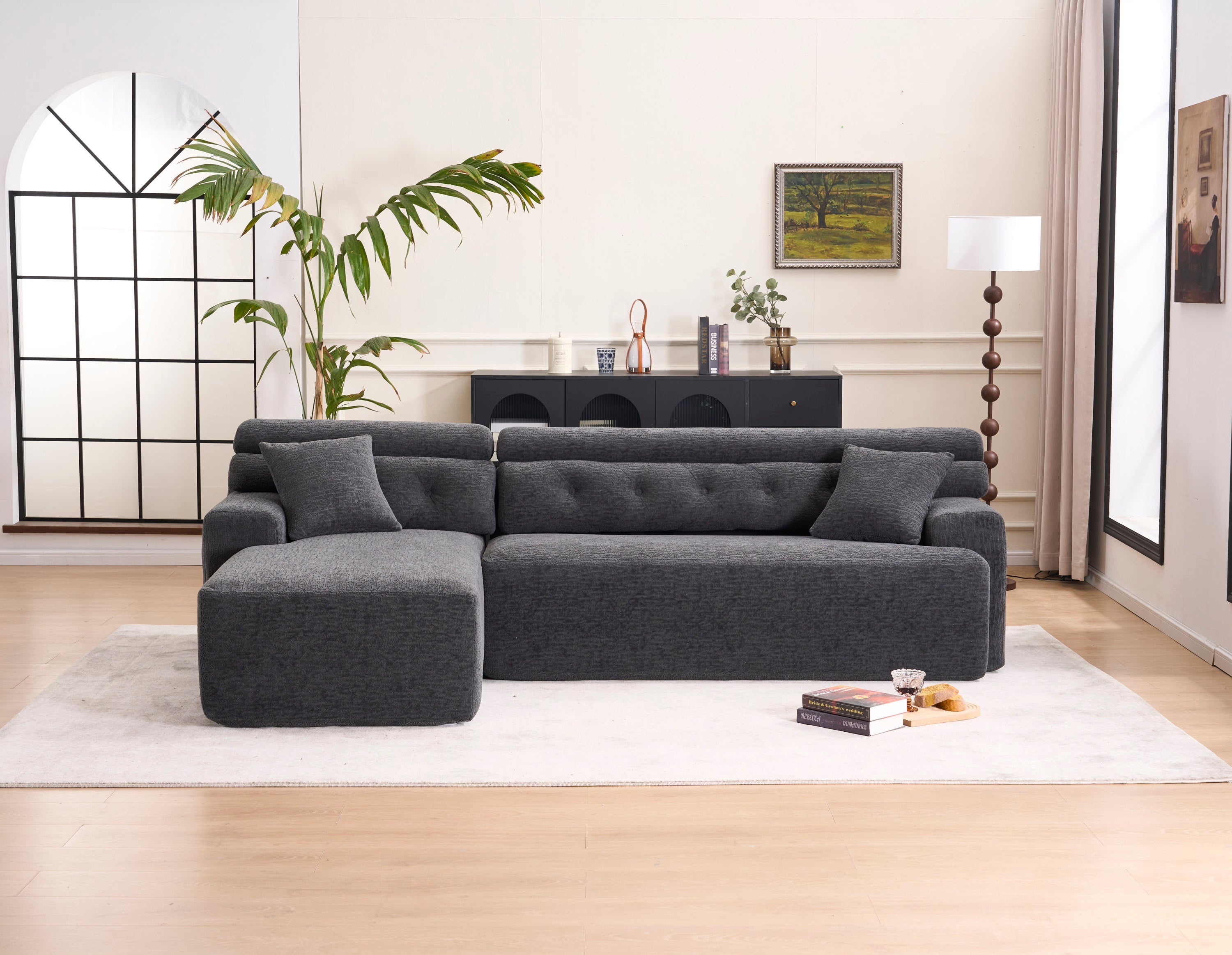 105'' Cloud Sectional Couch with L-Shape Chaise,Modern Modular Sofa with Deep Seat, Boneless Sofa for Living Room Bedroom,No Assembly Required,Grey.