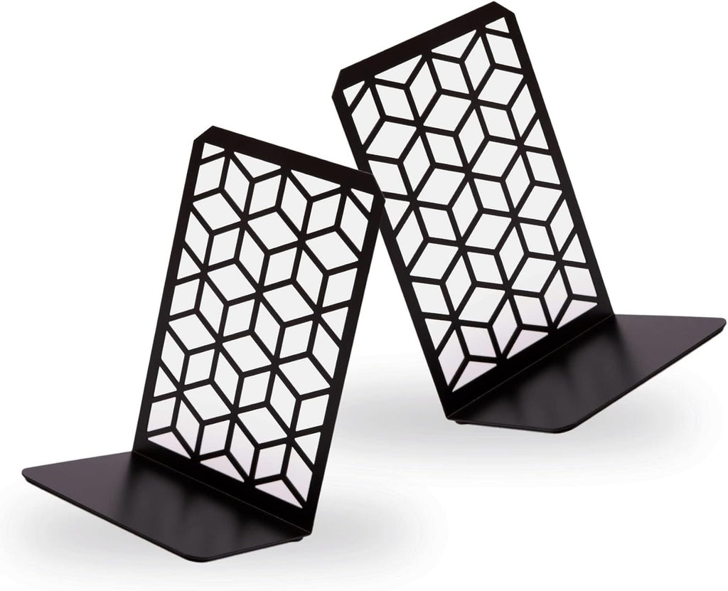 3D Cube Bookends – Geometric Metal Book Ends by Geomod
