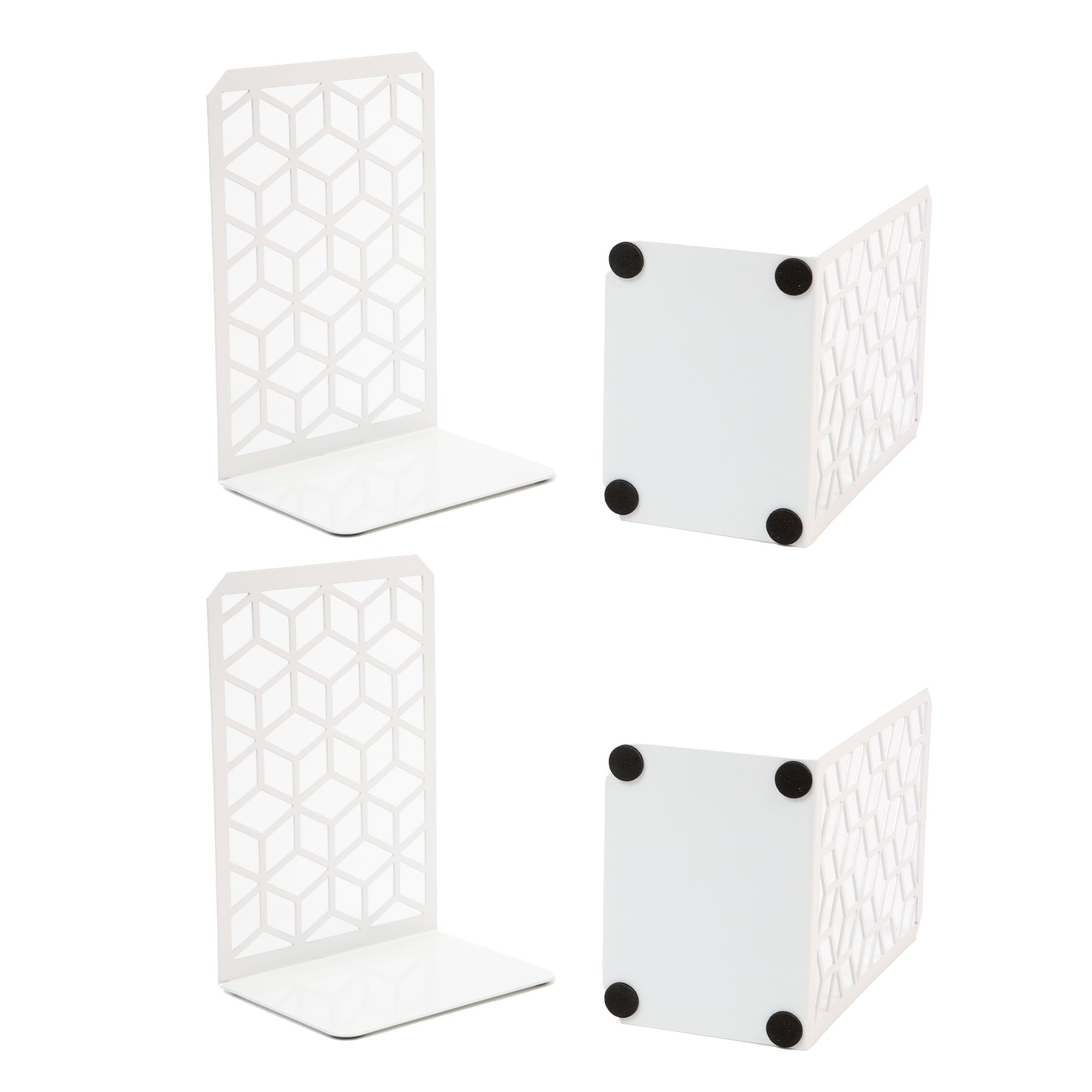 3D Cube Bookends 2-Pack – Geometric Metal Book Ends by Geomod