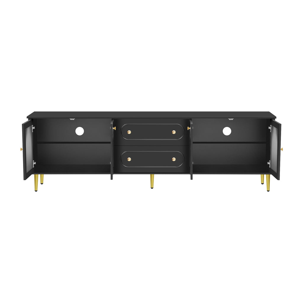 U-Can 78.7'' Modern TV Stand, TV Cabinet with Five Metal Legs and Metal Handles, 2 Drawers and 2 Cabinets with Fluted Glass Doors For Living room, Up to 80'' (Old SKU: SJ000122AAB)