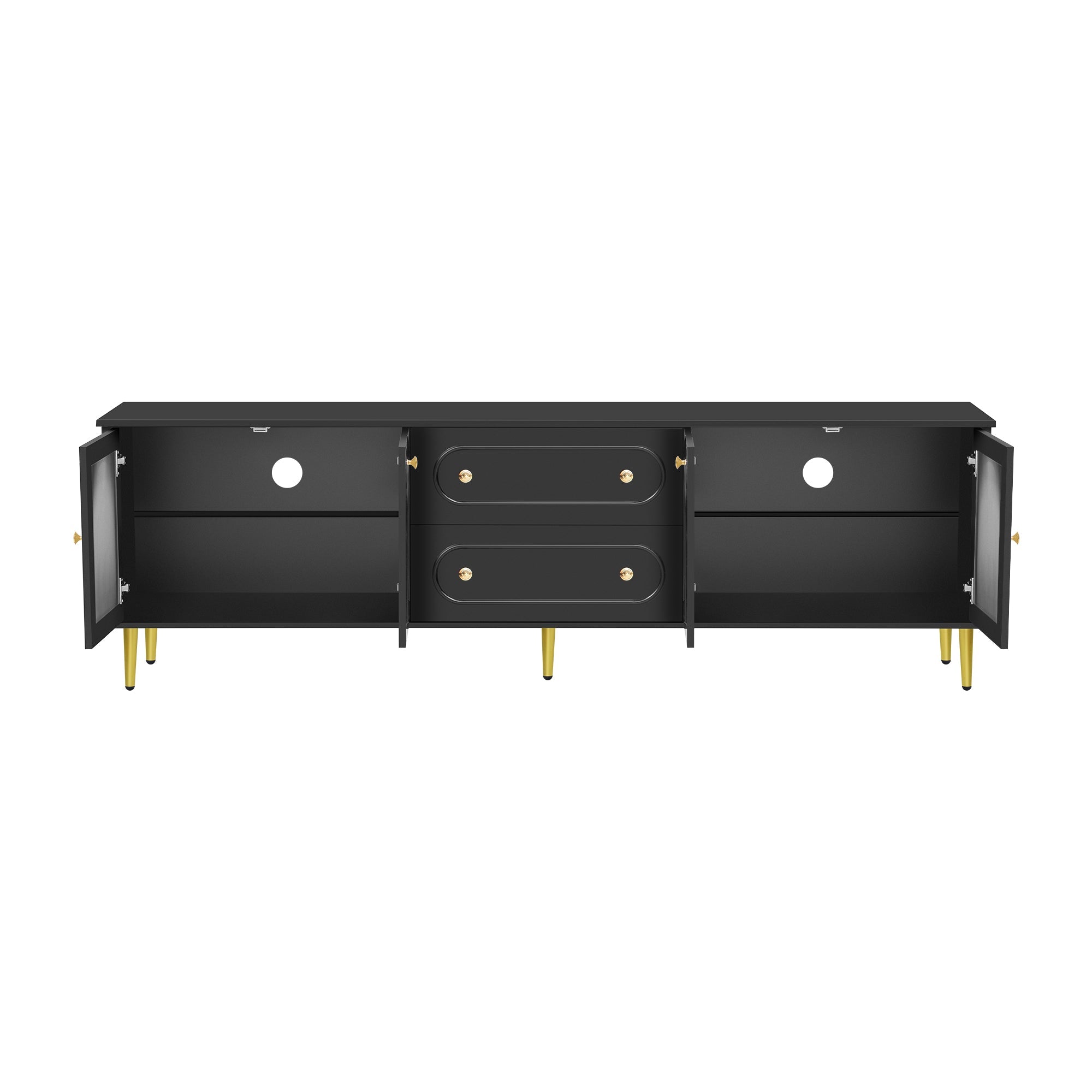 U-Can 78.7'' Modern TV Stand, TV Cabinet with Five Metal Legs and Metal Handles, 2 Drawers and 2 Cabinets with Fluted Glass Doors For Living room, Up to 80'' (Old SKU: SJ000122AAB)