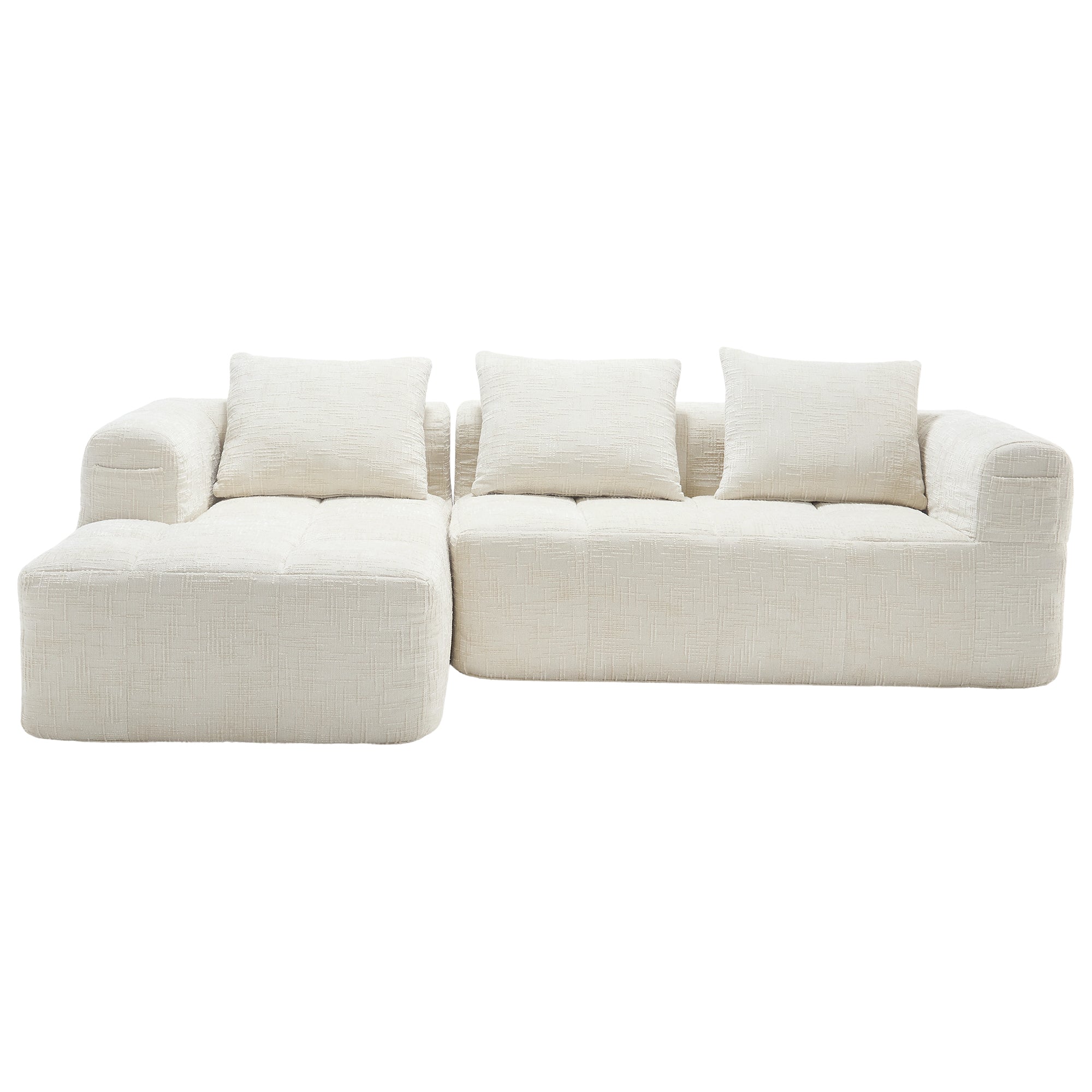 UNITED WE WIN 98.42-inch modular sectional sofa, modern modular L-shaped sofa with chaise longue, equipped with small side pockets and free of compression during installation.