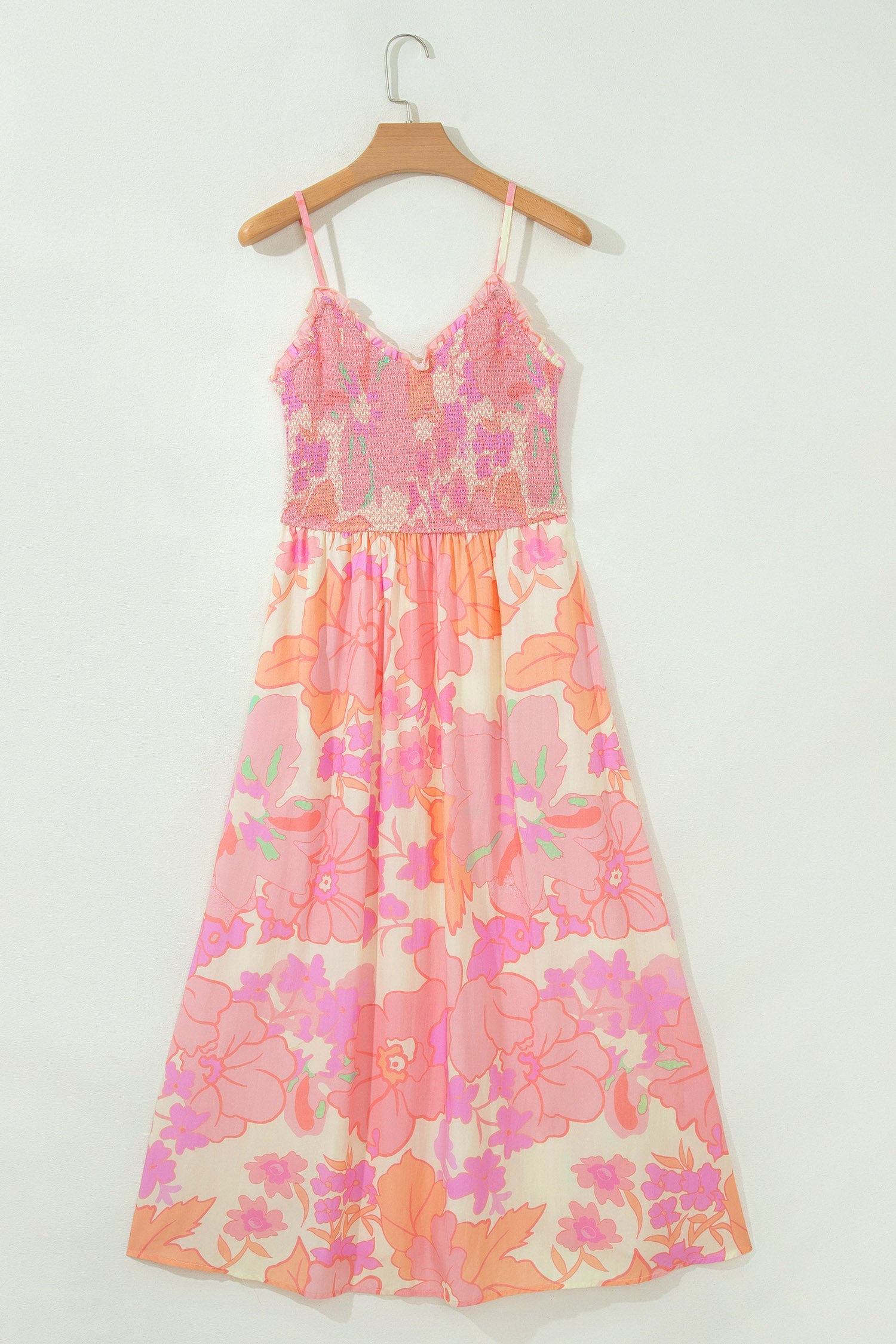 Floral Spaghetti Strap Shirred High Waist Dress