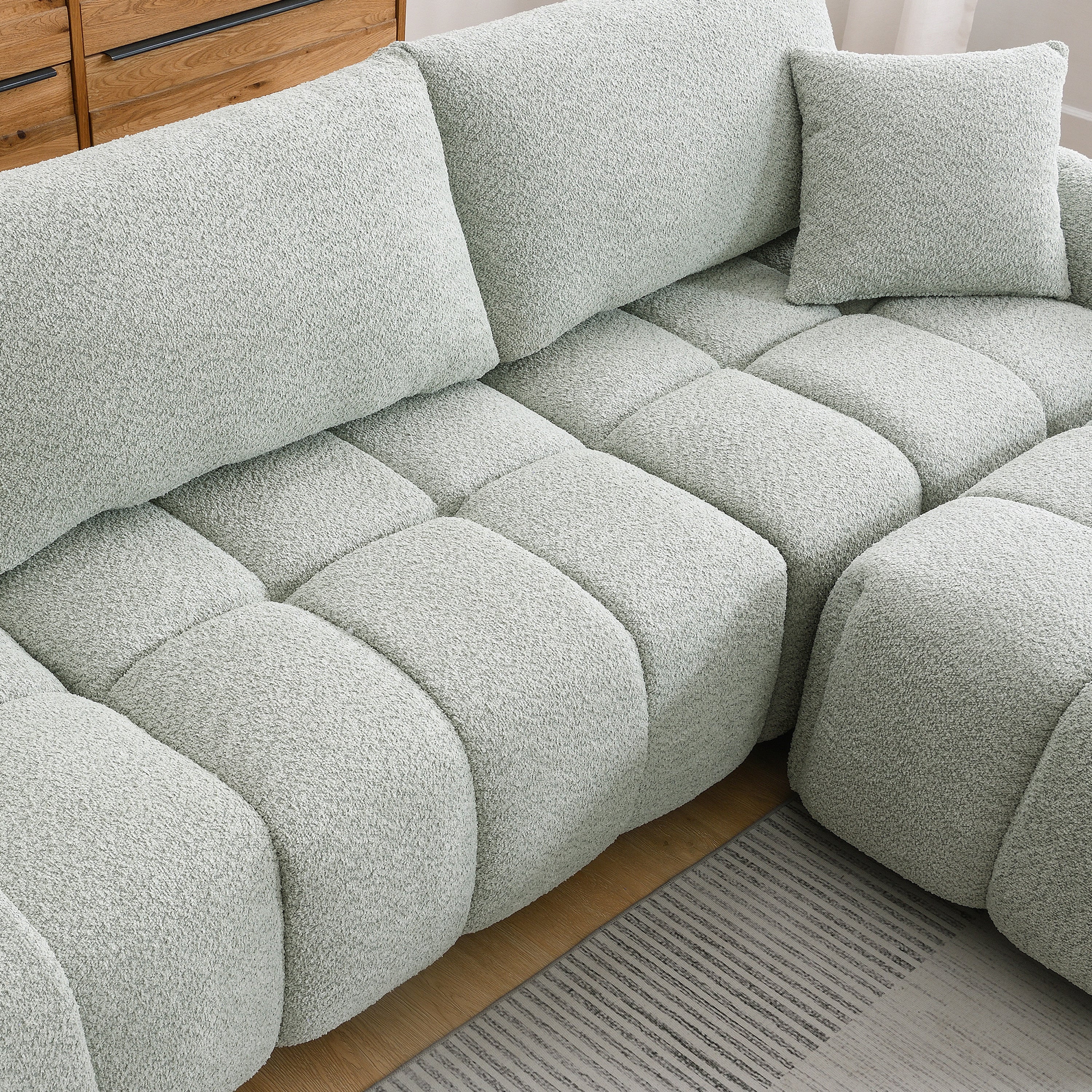 [VIDEO] 110' Modular Sectional Sofa, L Shape with Extra-large Seat, Pull-line Design, Movable Ottoman, High Density Foam, Free Combination, Sturdy Metal&Wood Frame, Boucle Fabric, 3 Colors