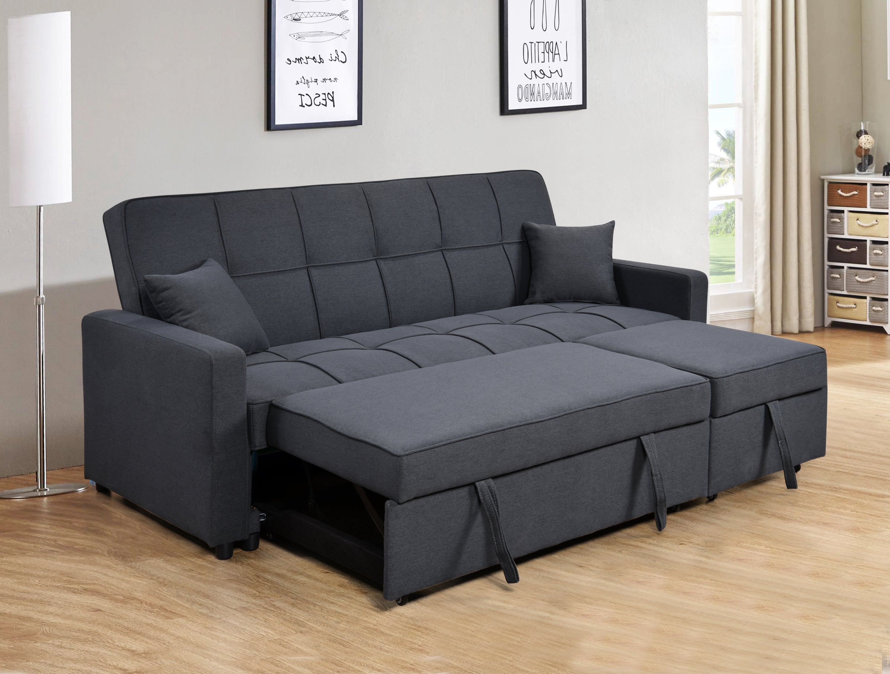 83' Oversized Upholstered Sofa Bed W/Pull Out Couch Bed & Adjustable Backrest,3 Seaters Sofa & Couch Convertible Sleep Sofabed for Home Apartment Living Room,Light Gray,Dark Blue