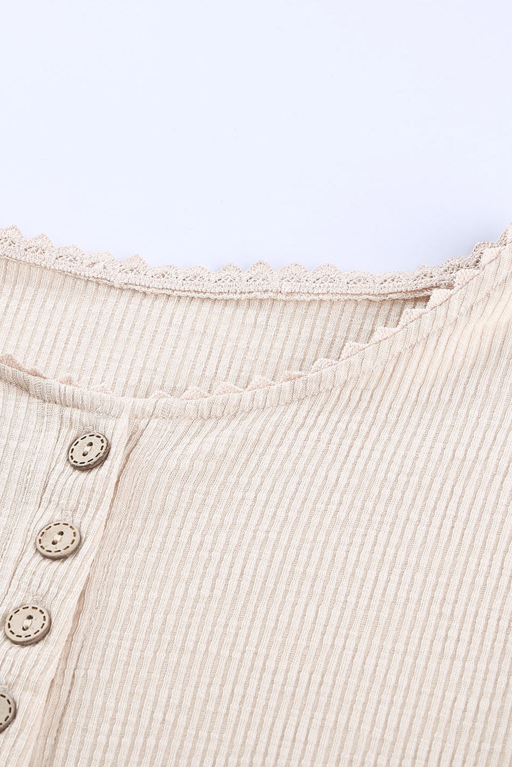Crochet Lace Hem Sleeve Half-Button Top