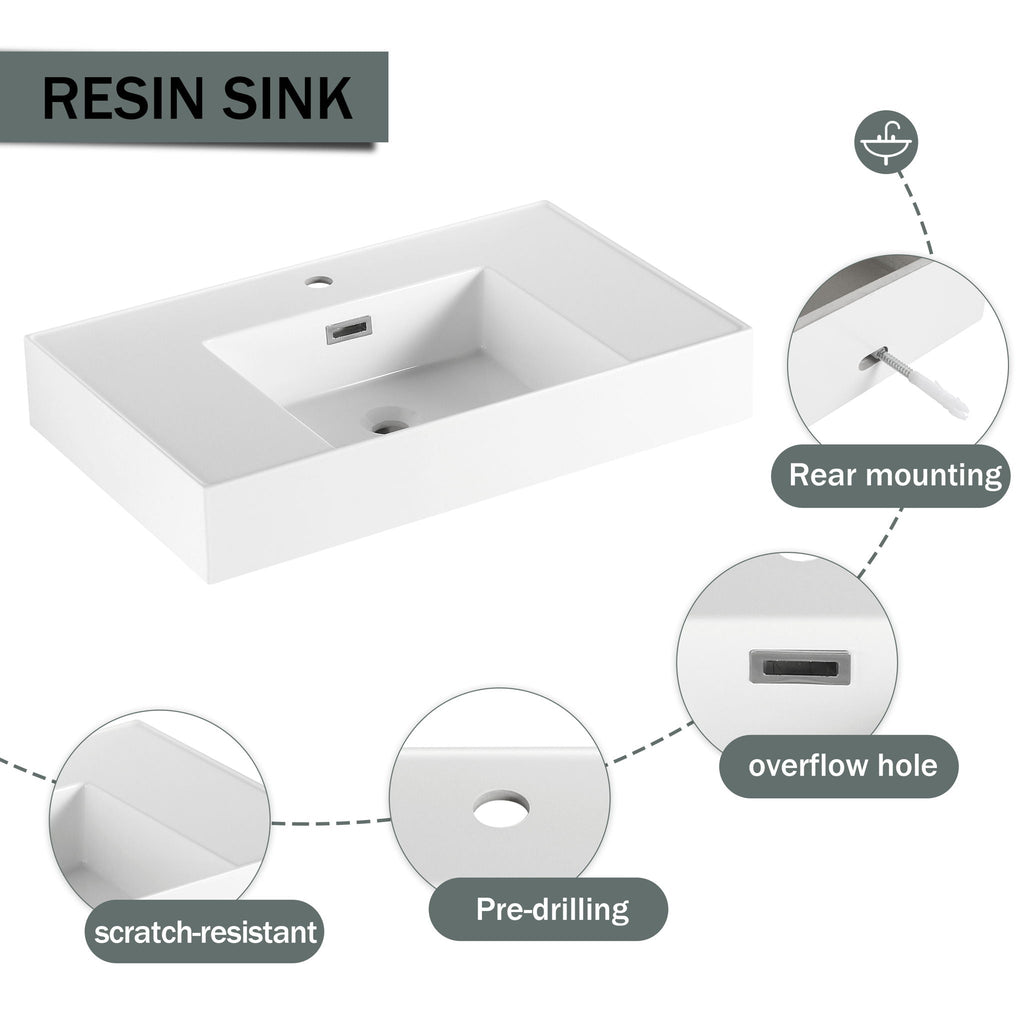 Modern Imitative Wall Mounted Bathroom Vanity With Resin Sink And Side Cabinet