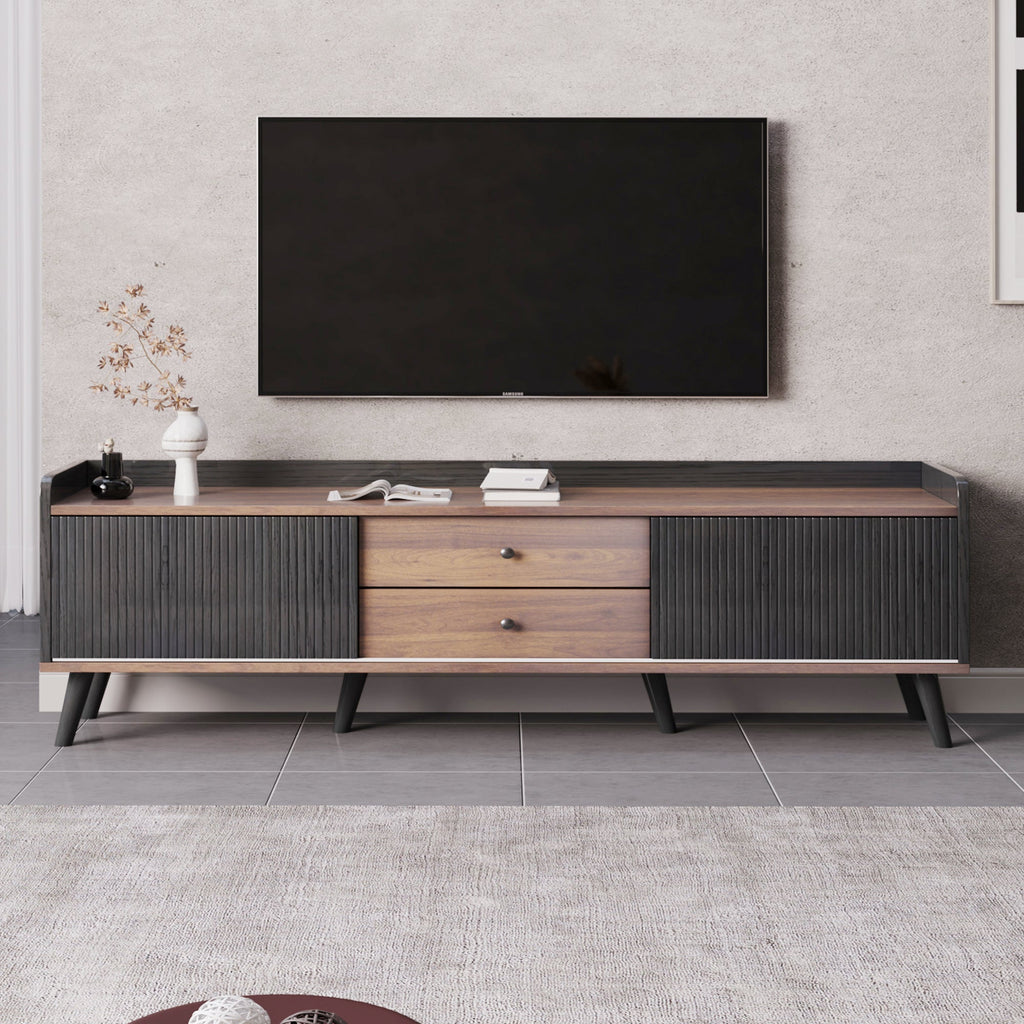 63'' Mid Century TV Stand with 2 Cabinets&  Open Compartments, Entertainment Center for TVs up to 70'', Television Console for Living Room, Bedroom, Home Theatre