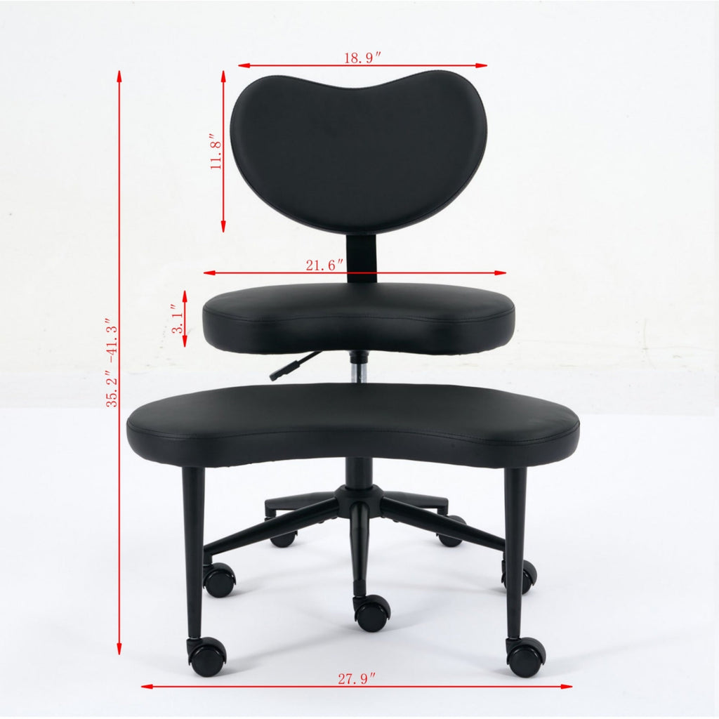Meditation Chair Plus, Cross Legged Chair with Wheels, ADHD Chair, Criss Cross Desk Chair with Lumbar Support and Adjustable Stool, Flexible Design for Fidgety Sitters, Black PU