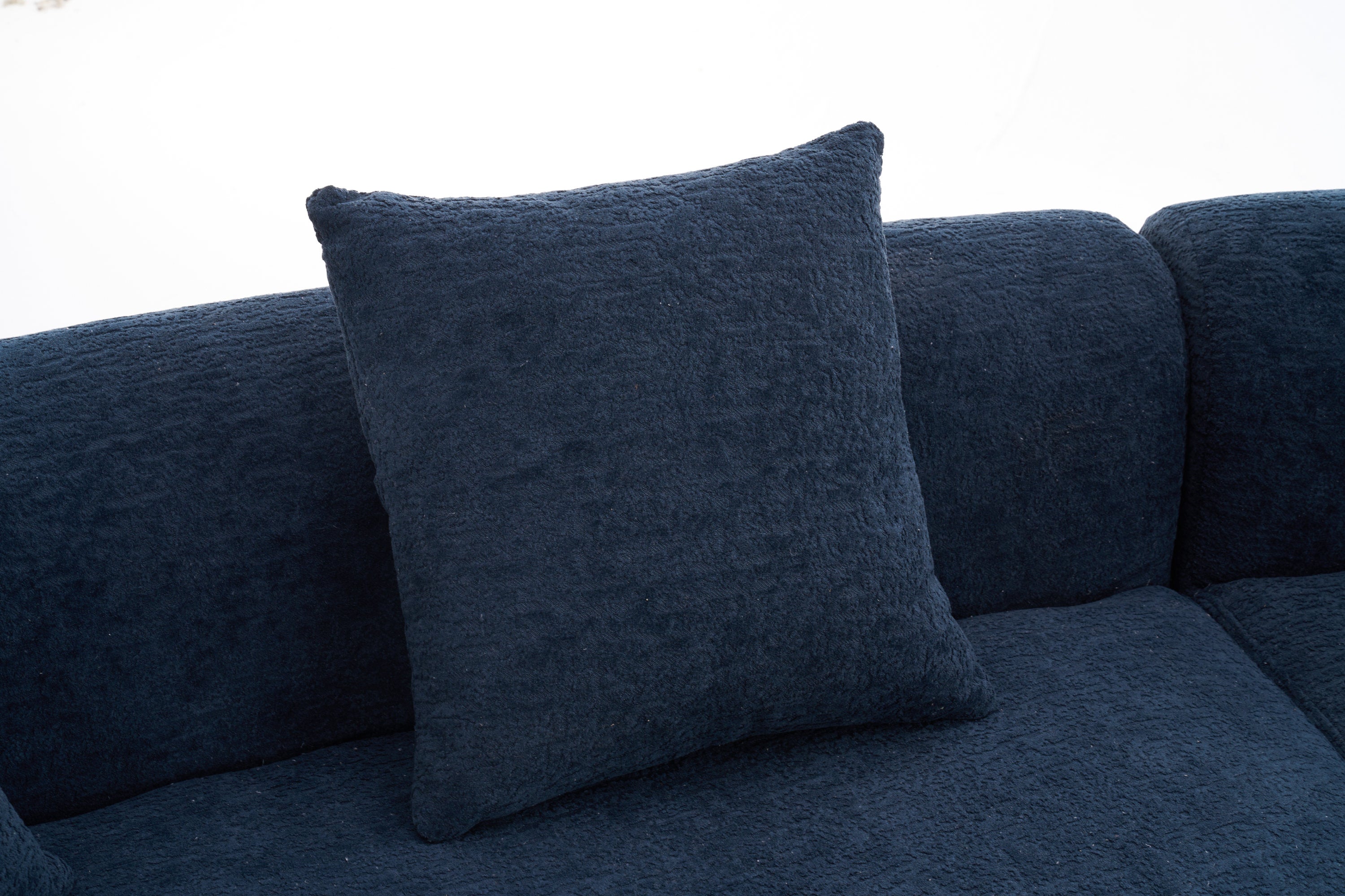 Compression Sponge Sofa Blue Curved Modular Sectional, 30D High-Density Chenille Sleeper Couch for Apartment, Living Room,110'L