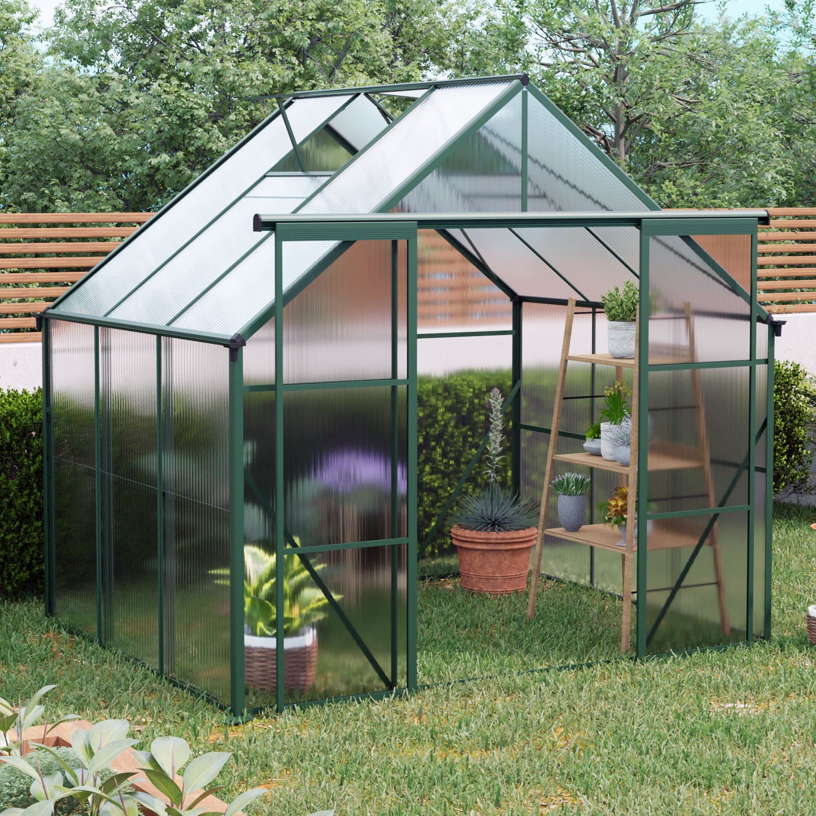 Double Door Polycarbonate house Raised Base And Anchor Aluminum Heavy Duty Walk In houses For Outdoor Backyard In All Season