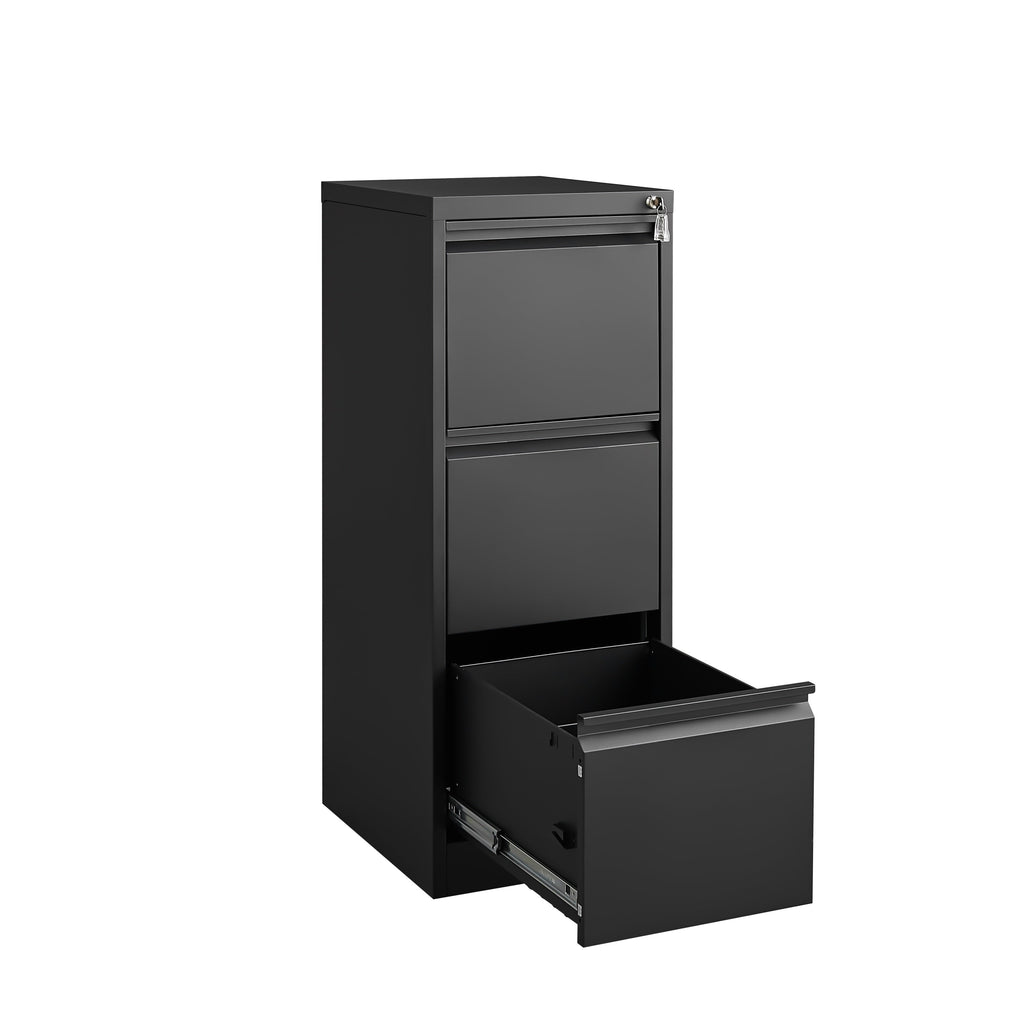 Durable Metal 3 Drawer File Cabinet with Lock for Office Storage, Black, 14.65x17.71x40.50 inches