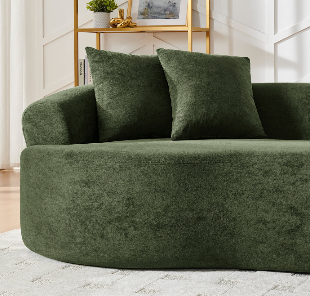 Modern Cloud 4-Seater Sectional Curved Sofa, Minimalist Compression Living Room Couch, No Assembly Needed, Chenille, Green