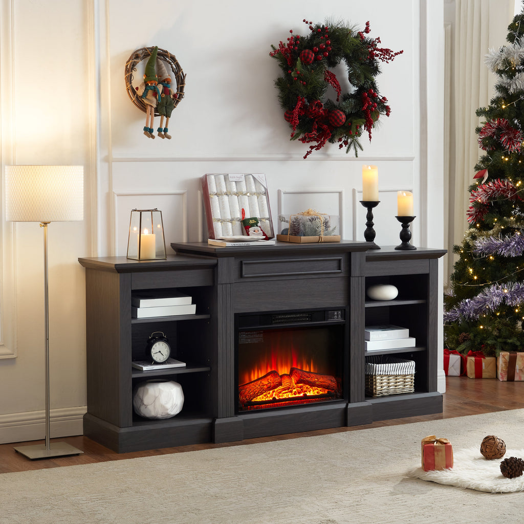 Media Console Table with Large Storage Cabinet,with 23' Fireplace Insert, for TV Up to 70'', Modern TV Media Entertaionment Stand,  Grey