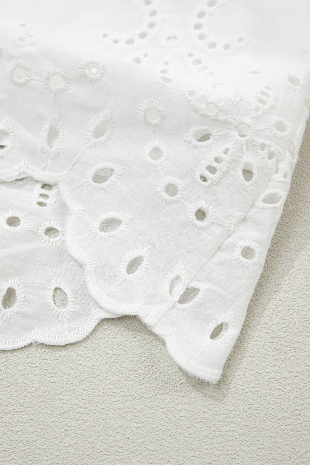 Solid Embroidered Eyelet Collared V-Neck Mini Dress