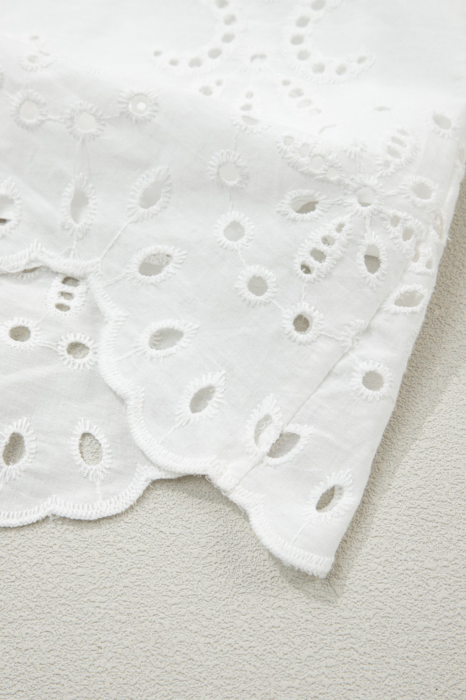 Solid Embroidered Eyelet Collared V-Neck Mini Dress