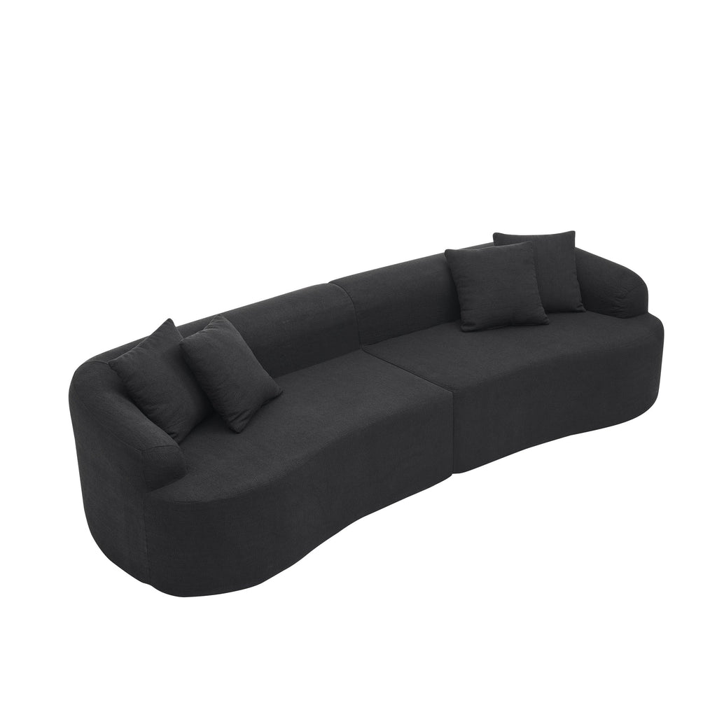 Curved Modular Sectional Sofa in Lamb's Wool Fabric, Modern Minimalist Style, Compressed (No Assembly Required), Comfy for Living Room & Bedroom - Black