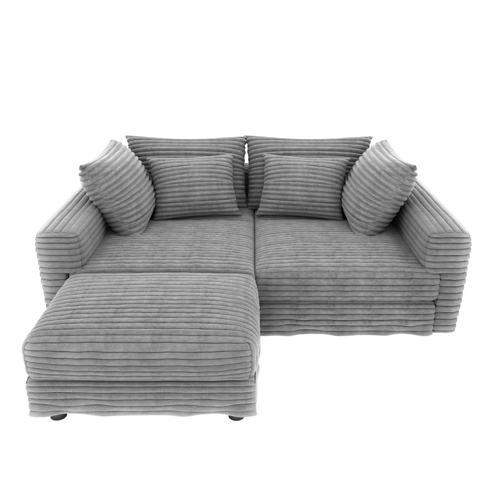 102.4 'Plush Corduroy 4-Seat Sofa,Modern Comfy Upholstered Sofa Cloud Couch,Deep Seat Couches with Soft Pillows and Movable Ottoman,Convertible Sofa Lounge Chair,for Living Room,Apartment,Office,Grey