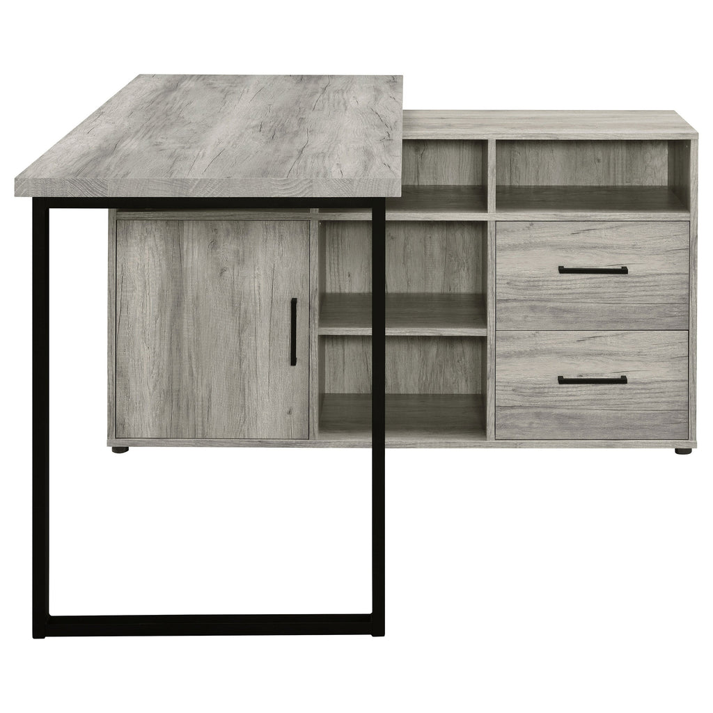 Corrado Grey Driftwood L-shape Office Desk with Storage