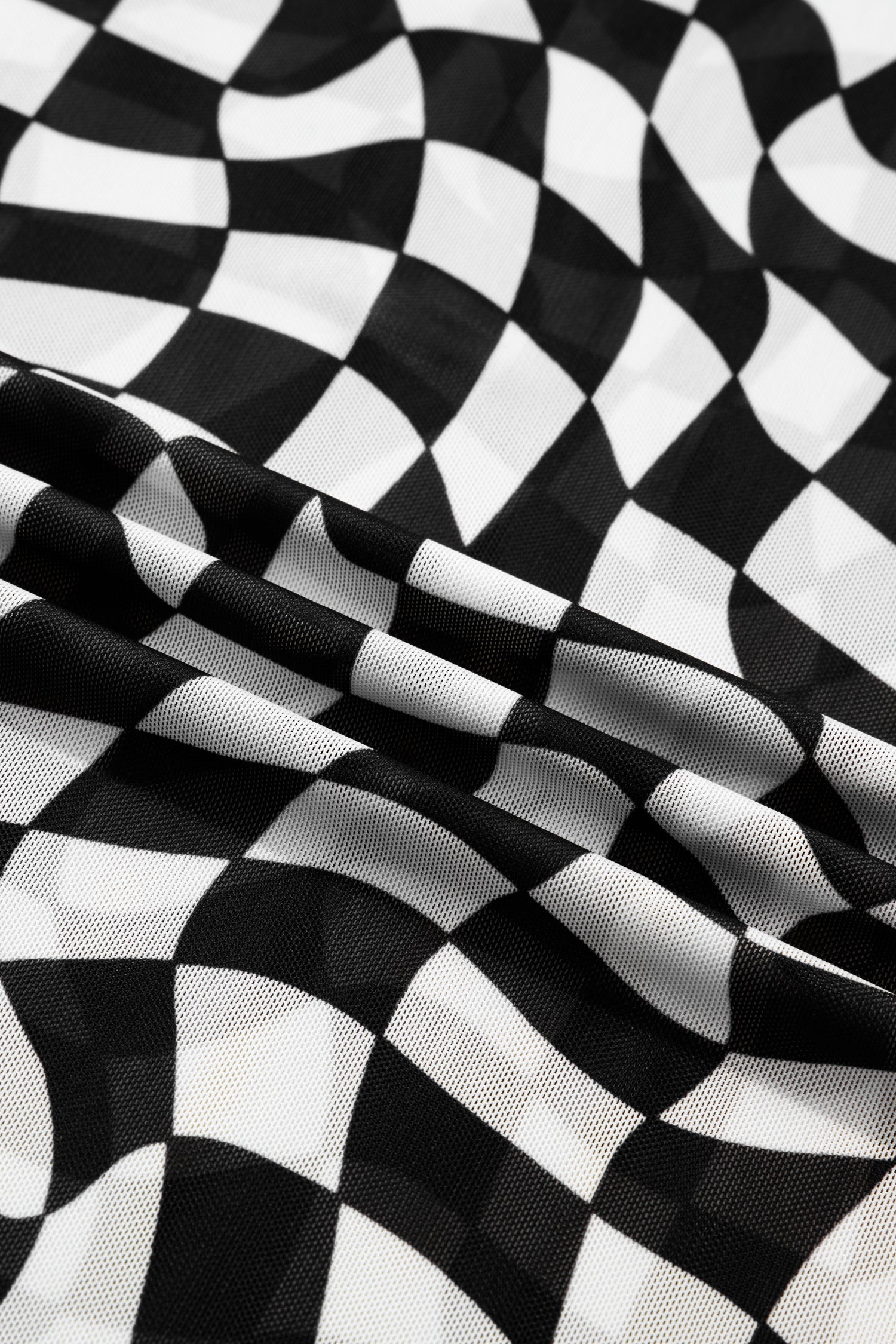 Checker Mesh Mock Neck Short Sleeve T-Shirt