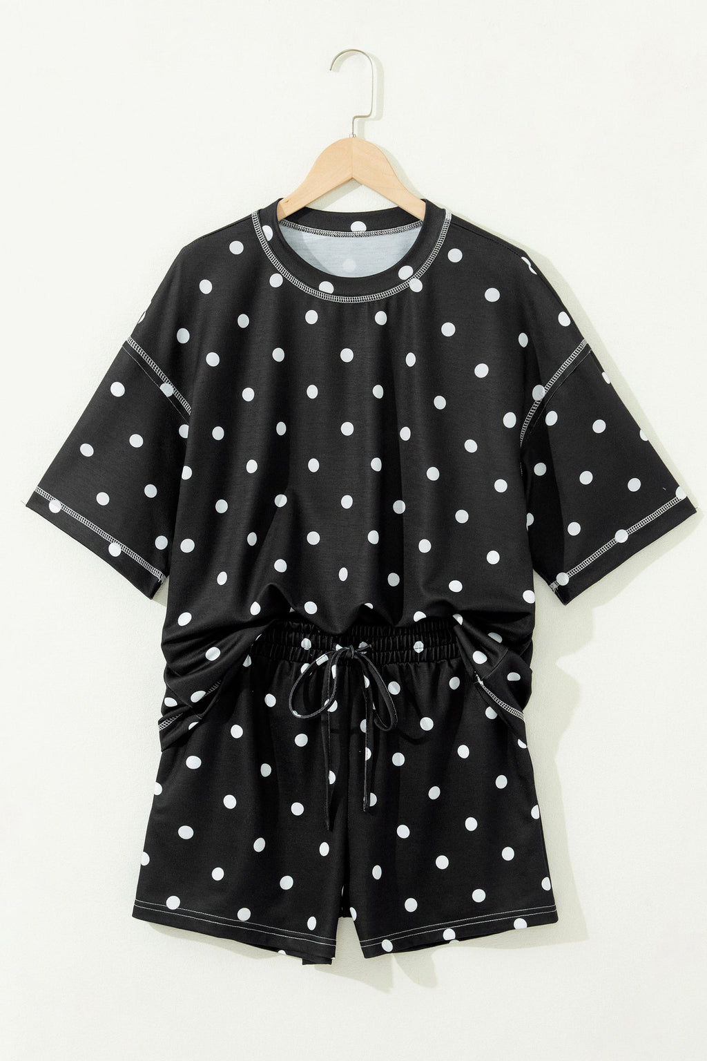 Polka Dot Loose Tee & Drawstring Shorts Set