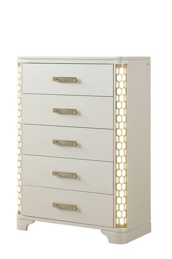 JASMINE Queen 5 Pc Unique LED Bedroom Set made with Wood in Beige (CA INVENTORY)