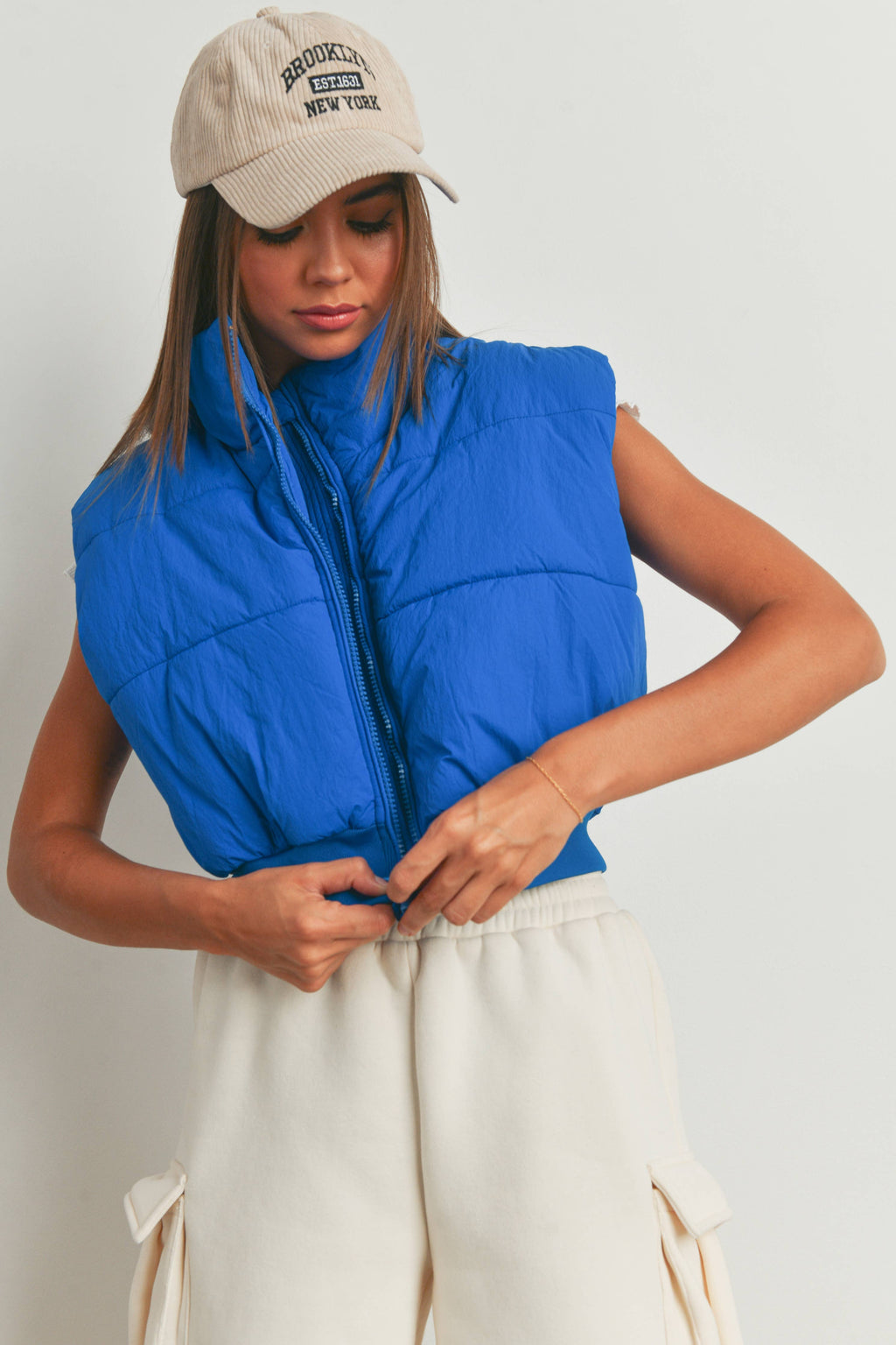 Royal Blue Crop Puffer Vest