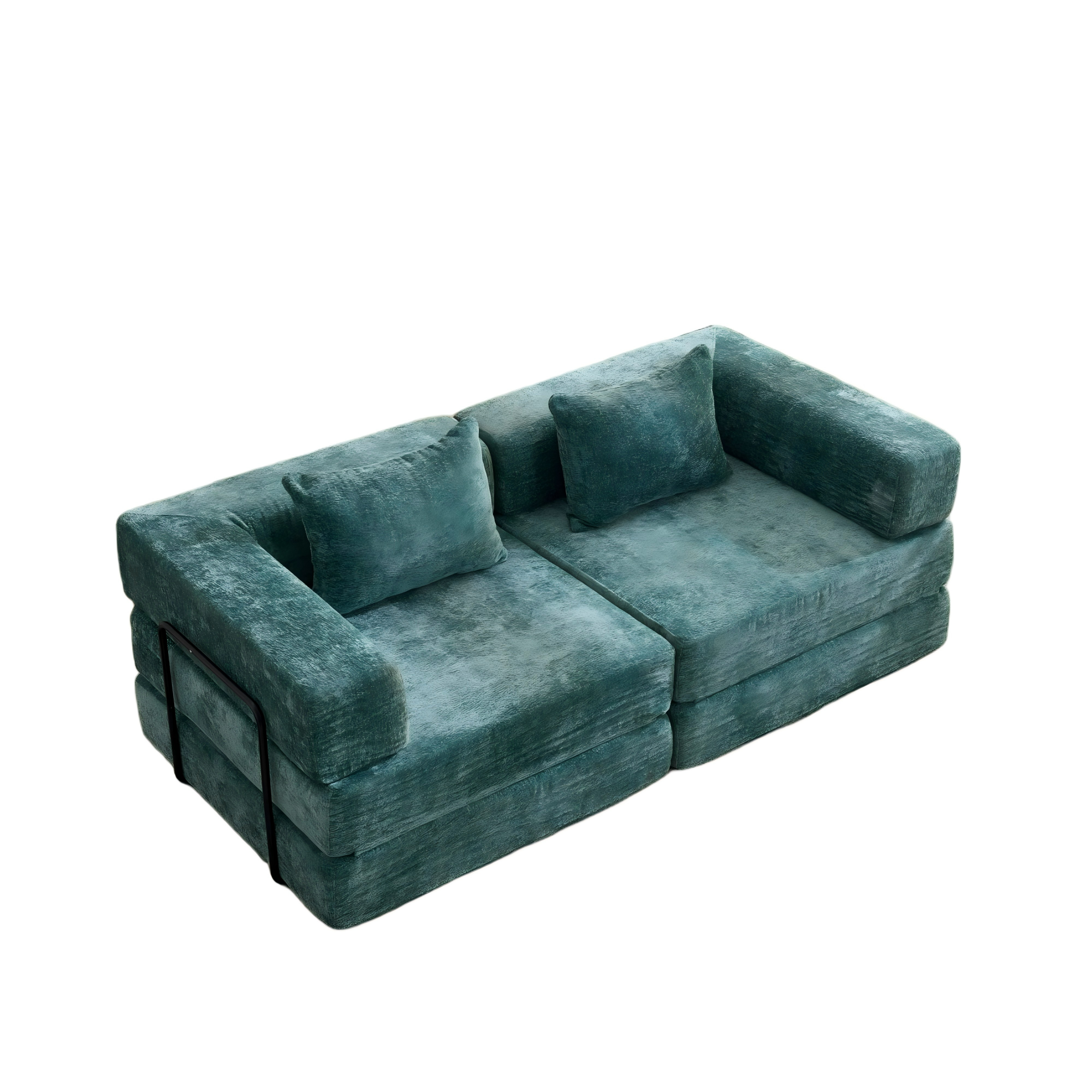 Compression Sofa,Convertible Floor Sofa Bed with Fixed-Shape Frame, Loveseats Boneless Modular Sectional Sofa,No Assembly Required,Chenille fabric,for Living Room Bedroom,Dark Green