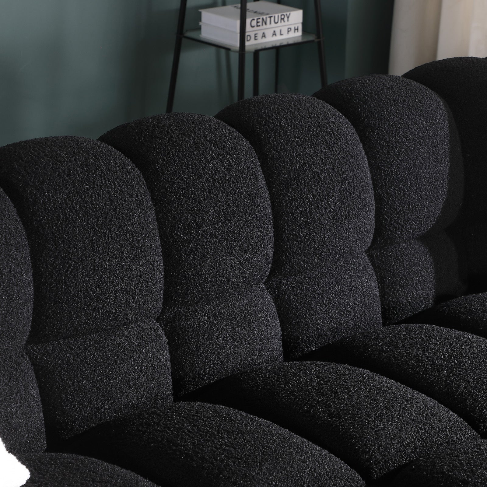 84.3 length ,35.83' deepth ,human body structure for USA people,  marshmallow sofa,boucle sofa ,black color,3 seater