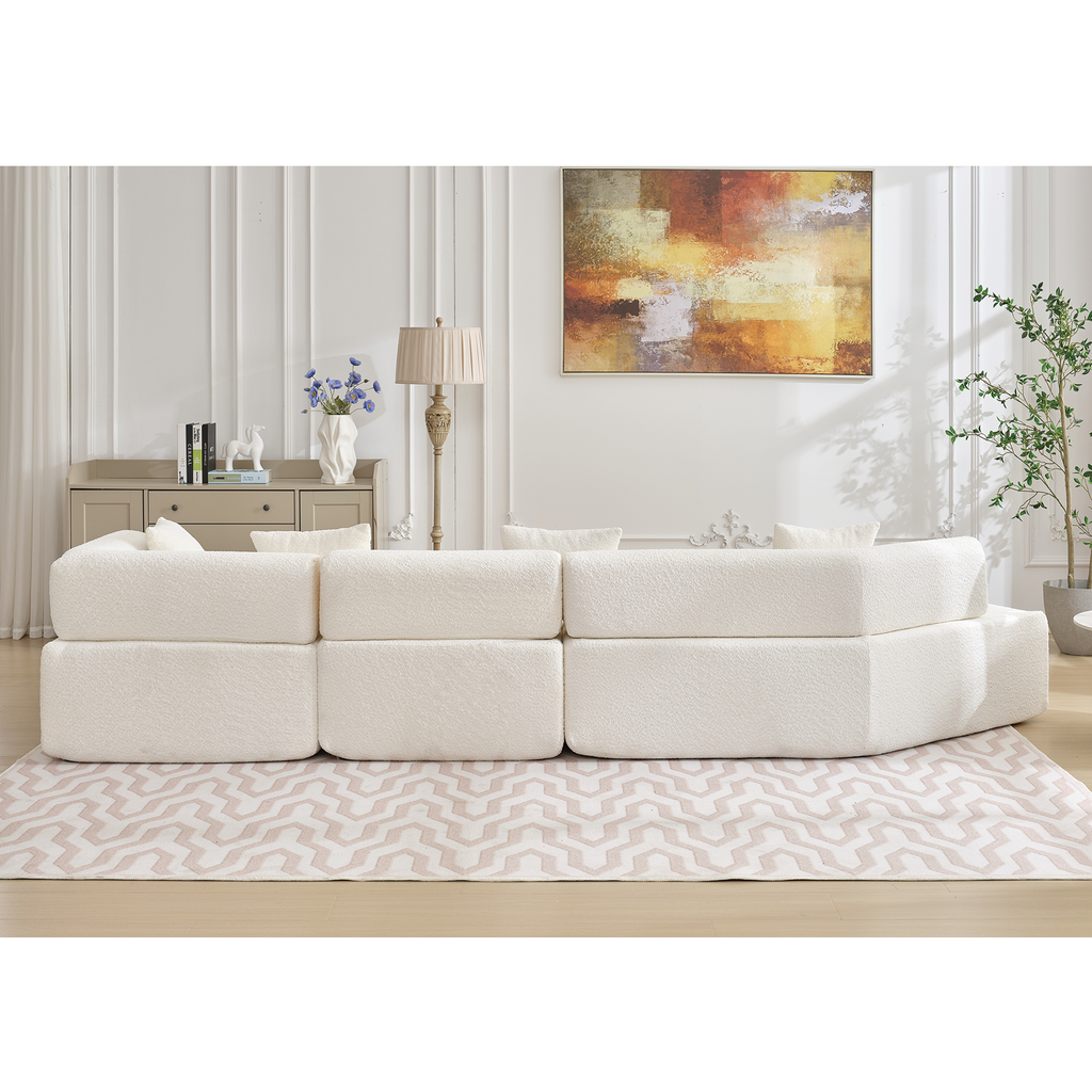 [NEW ARRIVED] [VIDEO PROVIDED]Modern Minimalist 140' L-Shape Couch ,No Assembly Required,Boucle,Modular Sofa ,Couch with Chaise,Free Combination Foam-Filled Sofa, 4 Seats,White