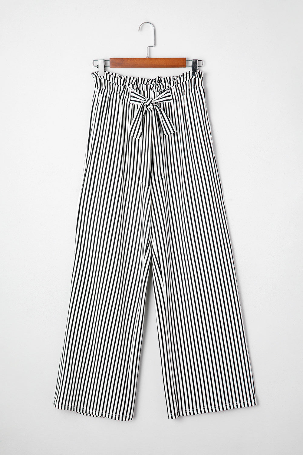 Stripe Tied High Waist Straight Leg Pants