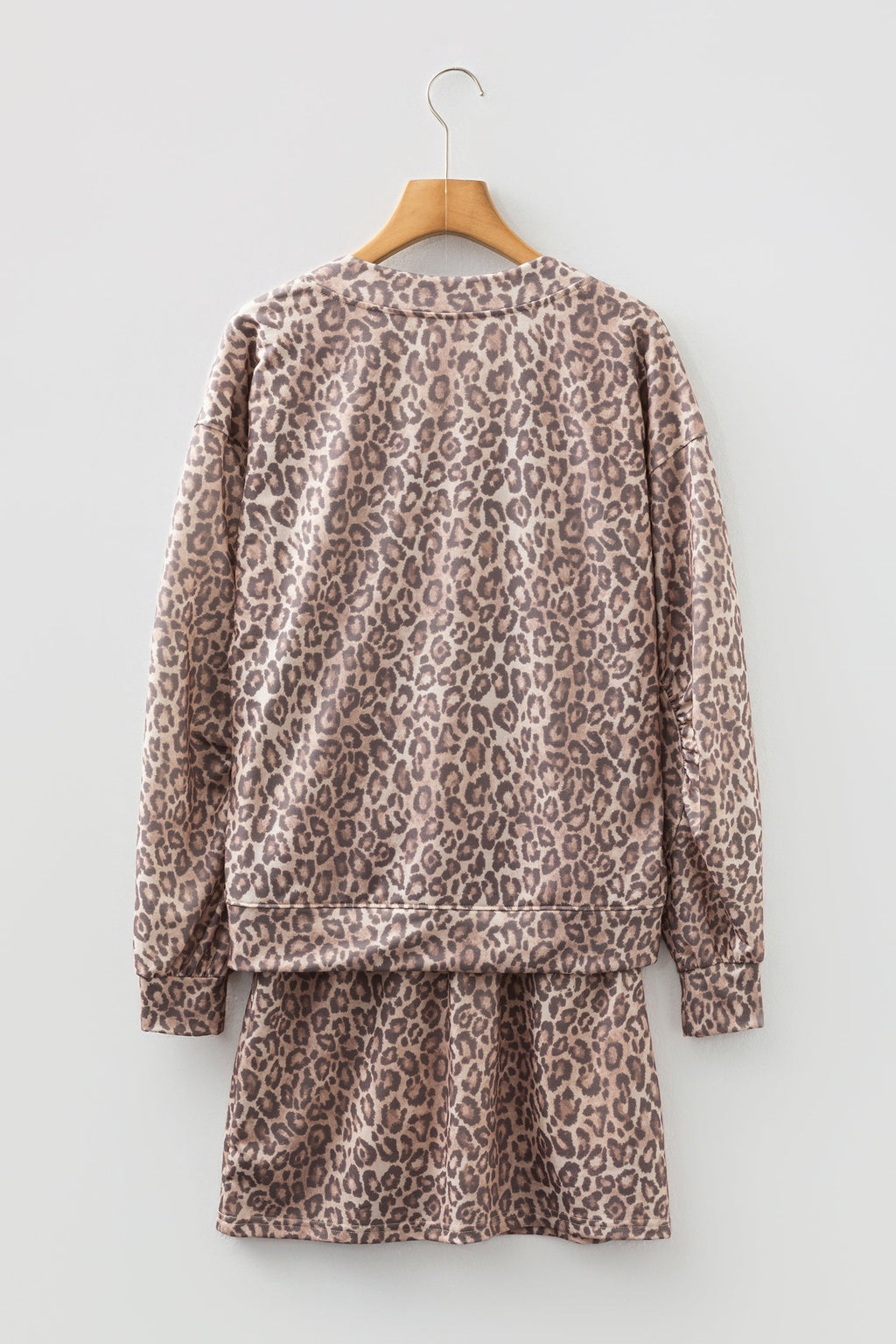 Leopard V-Neck Pullover & Wide-Waistband Skirt Set