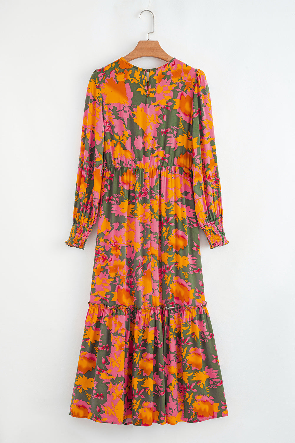 Floral Puff Sleeve Smocked Ruffle Maxi Dress