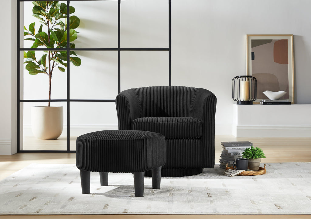 Swivel Accent Chair 360° Comfy Recliner Corduroy Arm Chair Single Sofa with Ottoman for Living Room Bedroom,Black