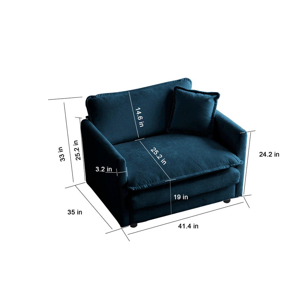 Sofa Set of 3, 1+1+3 Seats Living Room Sofa Set, Accent Chair, Loveseat, and Three-Seat Sofa Modern Style Round Arms 3 Piece Sofa Set, Blue