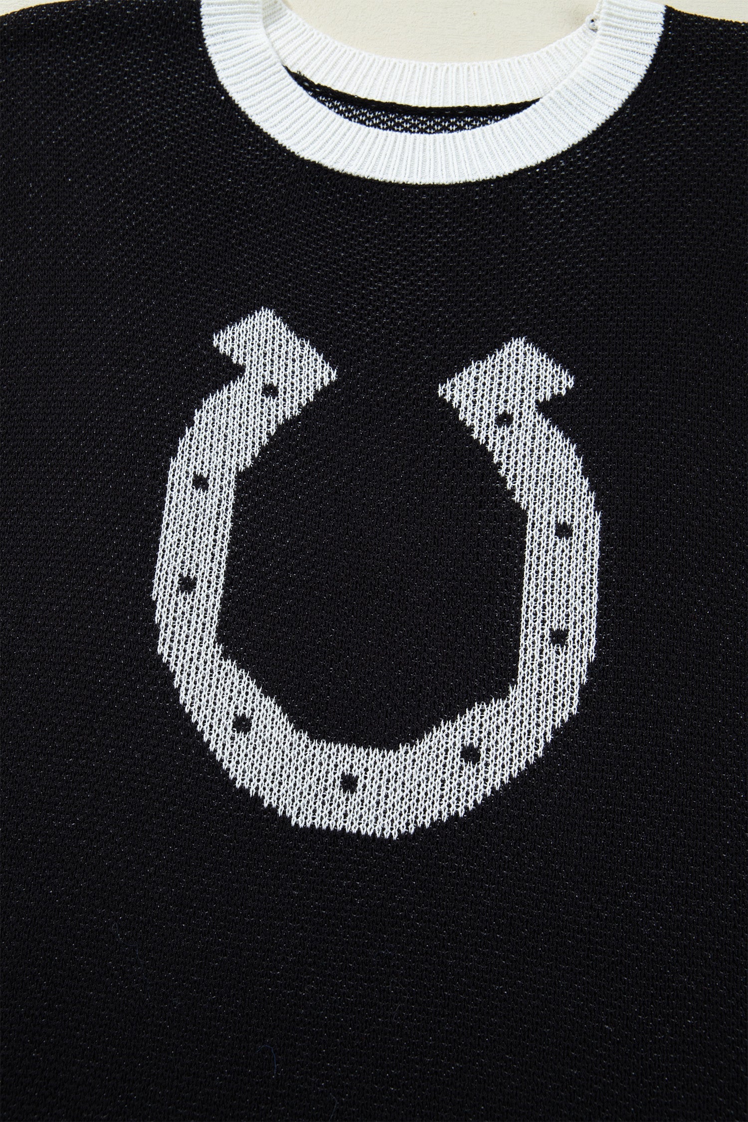 Western Horseshoe Contrast Trim Short Sleeve Sweater