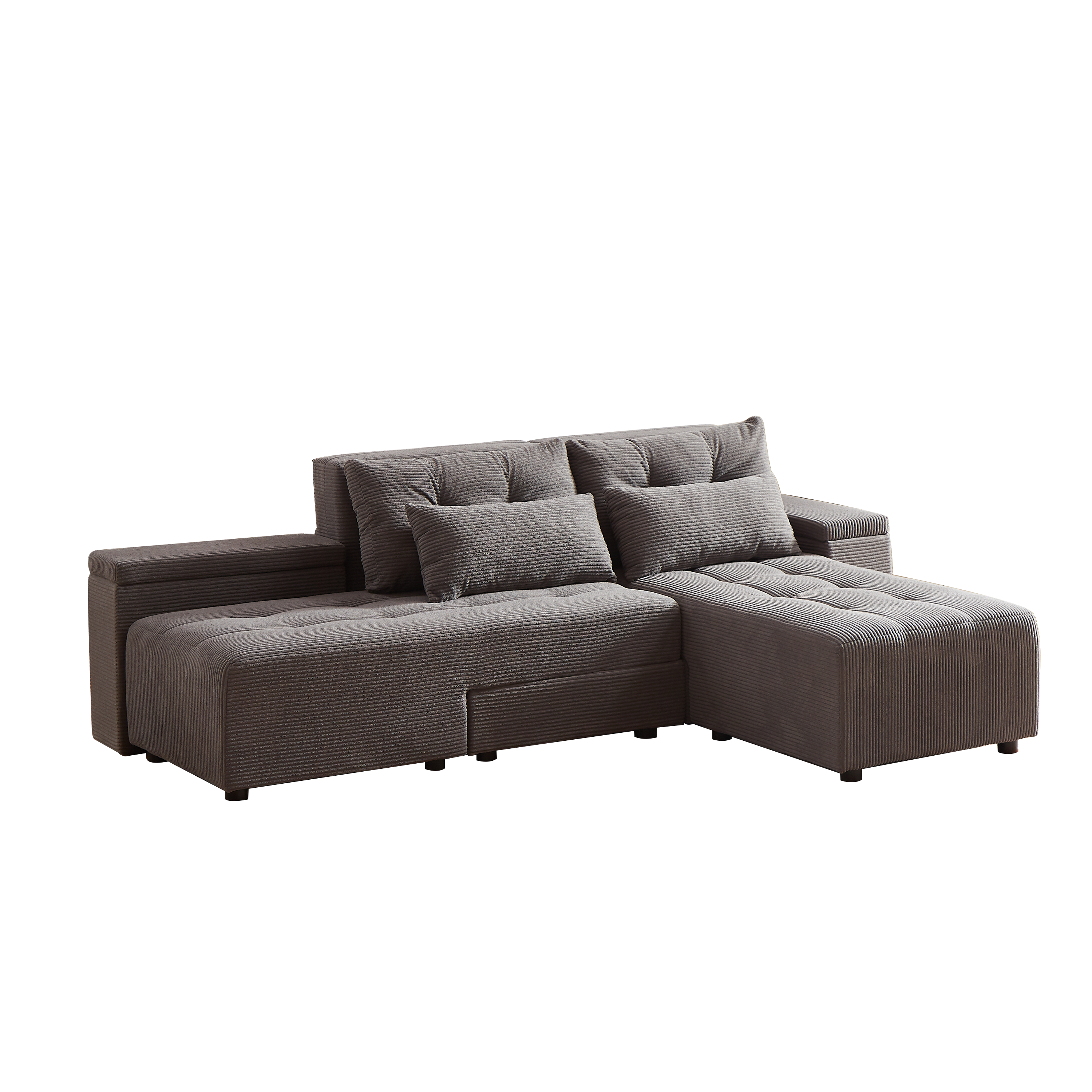 Convertible 3 in 1 Sleeper Sofa and Sectional Sofa with 4 Storage Space for Living Room,Corduroy Couch With 4 pillows,Corduroy