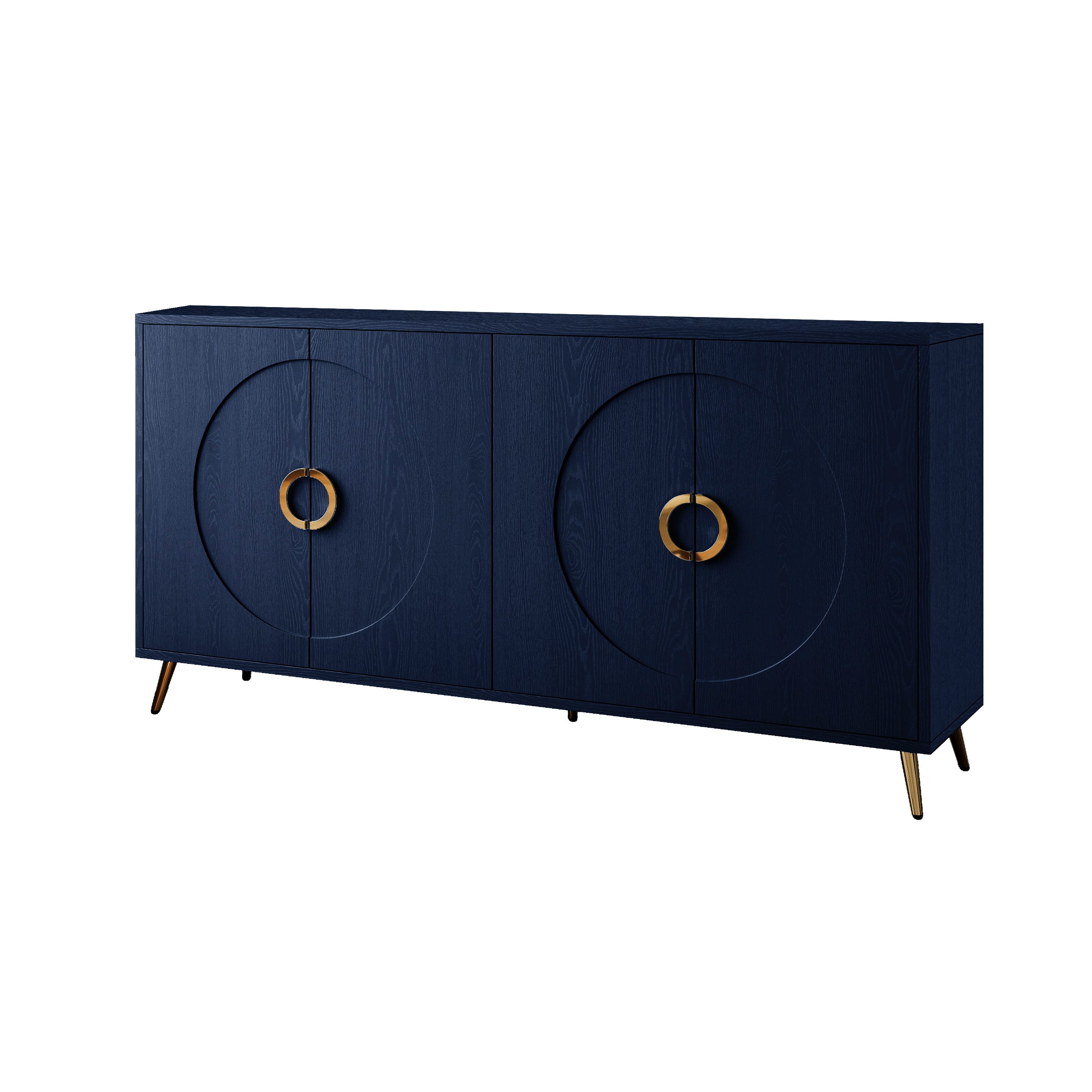 Modern Lacquered 4 Door Wooden Cabinet Sideboard Buffet Server Cabinet Storage Cabinet, for Living Room, Entryway, Hallway, Office, Kitchen and Dining Room, Navy Blue